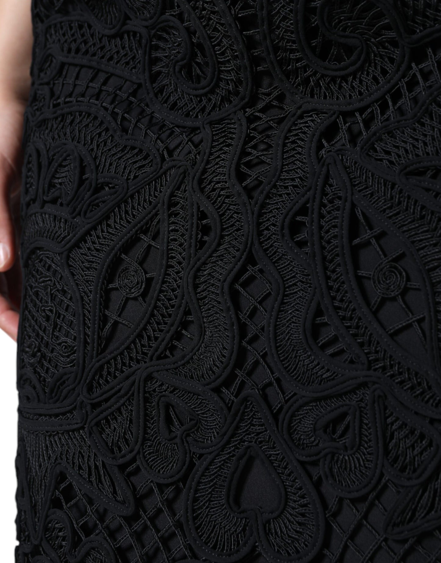 Dolce & Gabbana Falda de corte lápiz de cintura alta con encaje floral negro