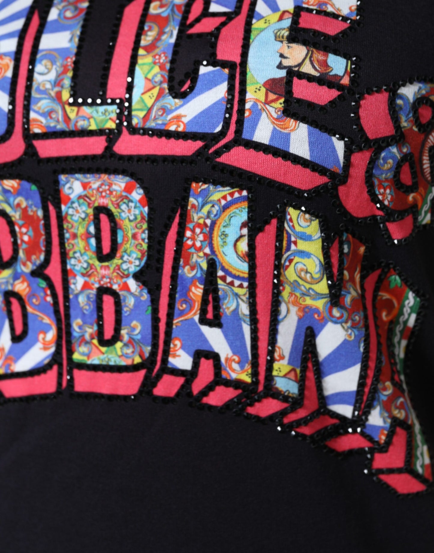 Dolce & Gabbana Camiseta negra con cuello redondo y estampado de logo de algodón