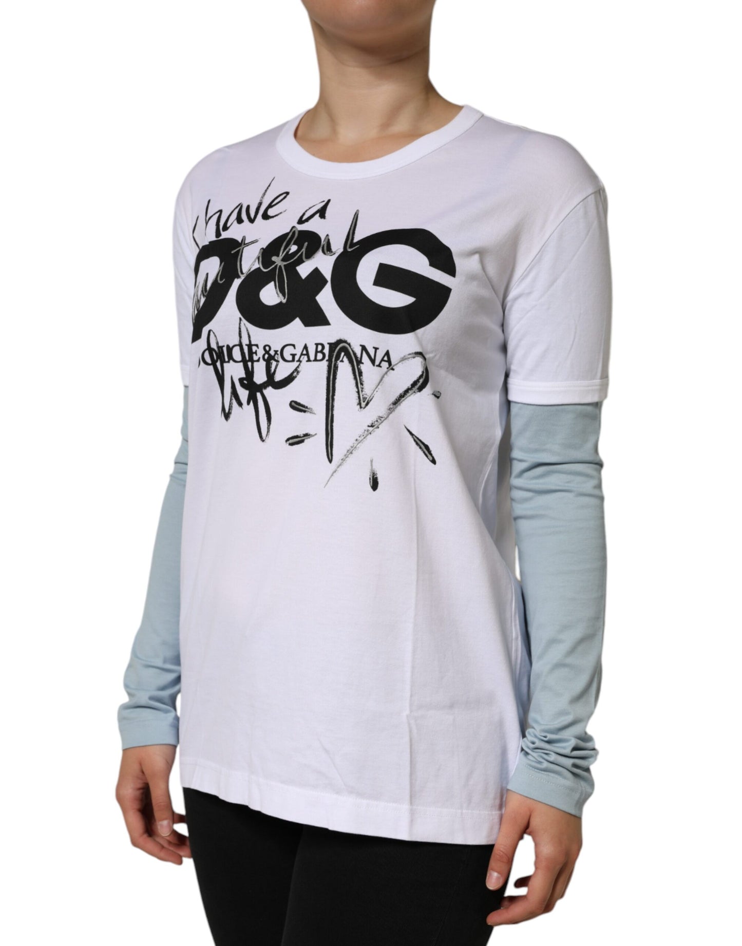 Dolce & Gabbana Camiseta blanca con cuello redondo y estampado de logo de algodón