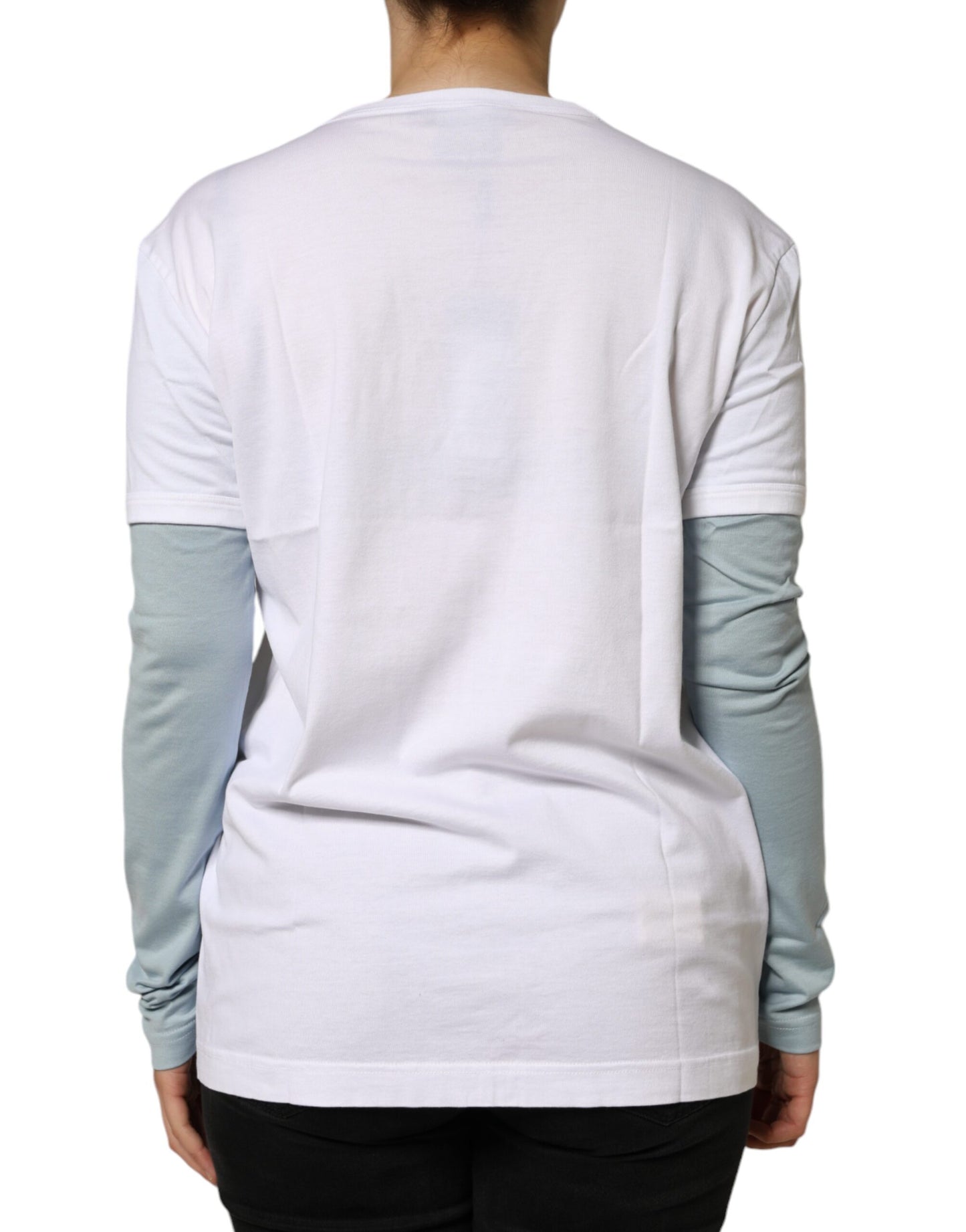 Dolce & Gabbana Camiseta blanca con cuello redondo y estampado de logo de algodón