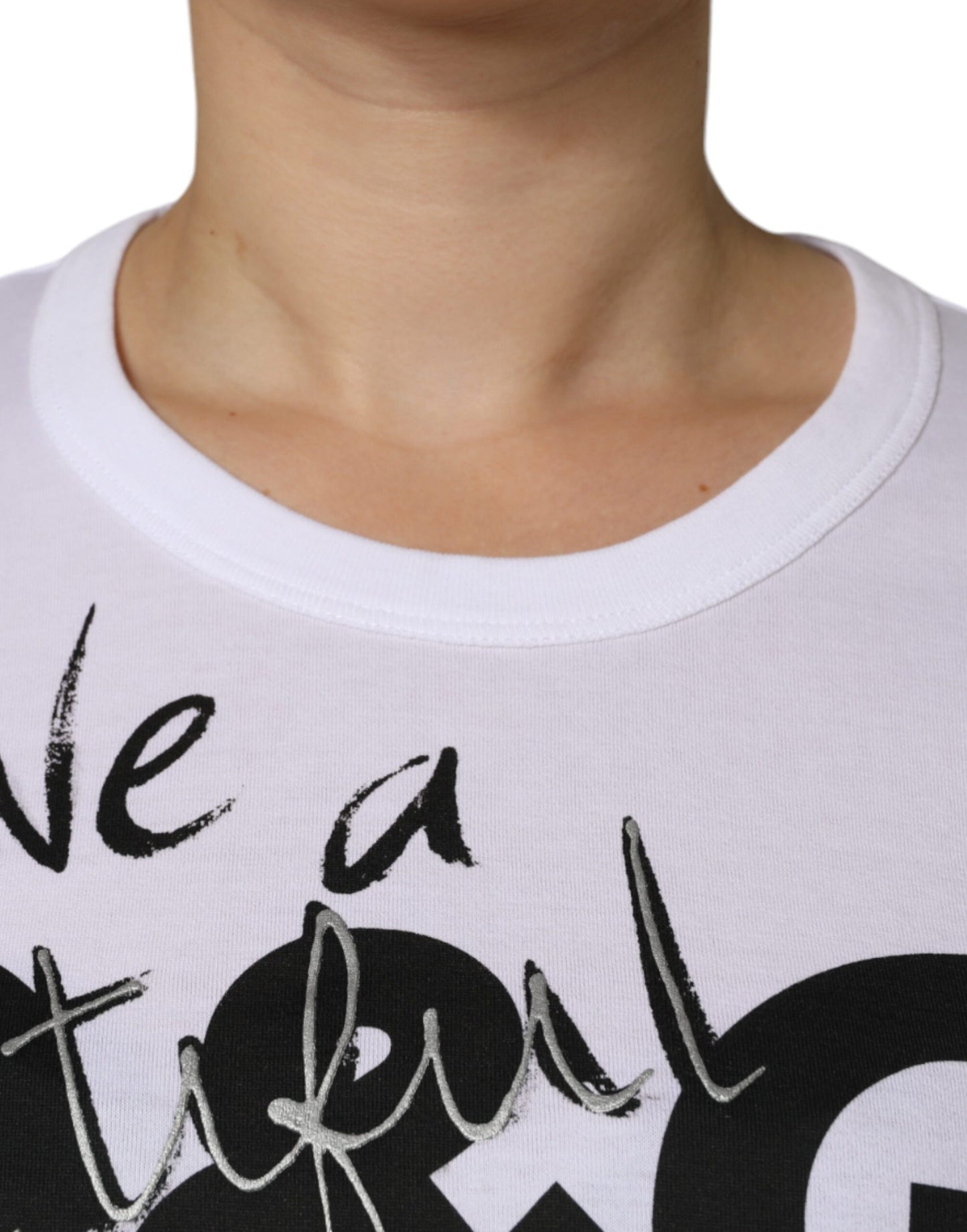 Dolce & Gabbana Camiseta blanca con cuello redondo y estampado de logo de algodón