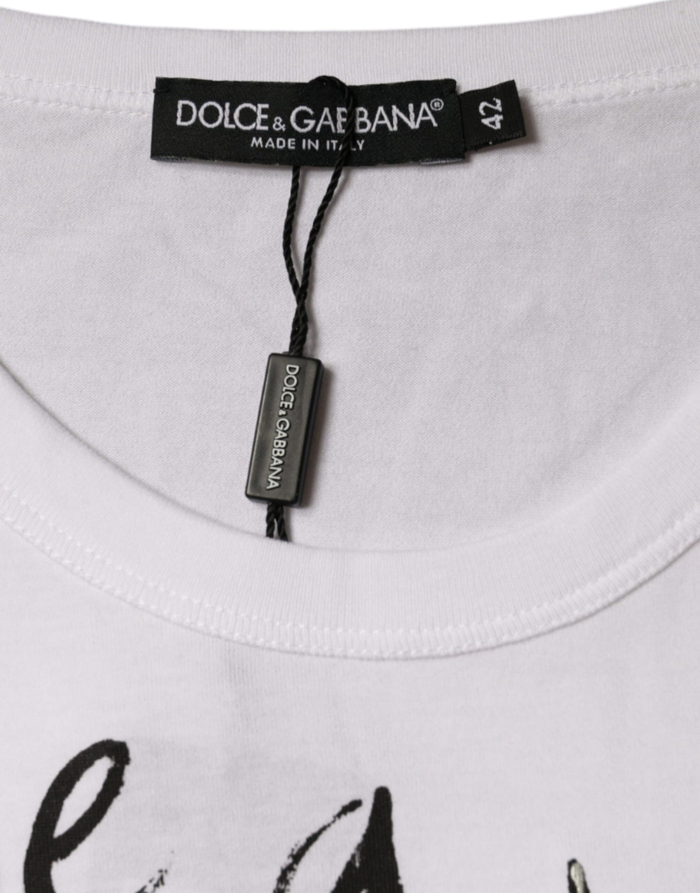 Dolce & Gabbana Camiseta blanca con cuello redondo y estampado de logo de algodón