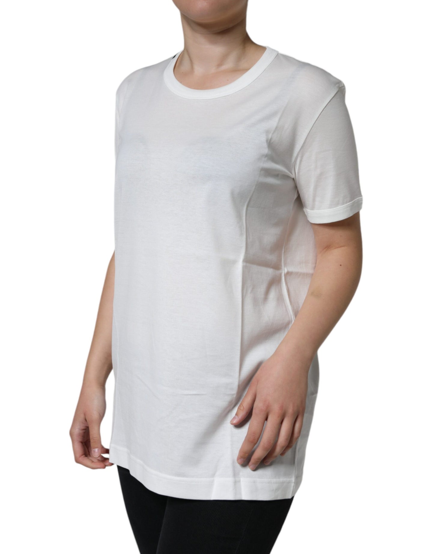 Dolce & Gabbana Camiseta blanca de manga corta con cuello redondo de algodón