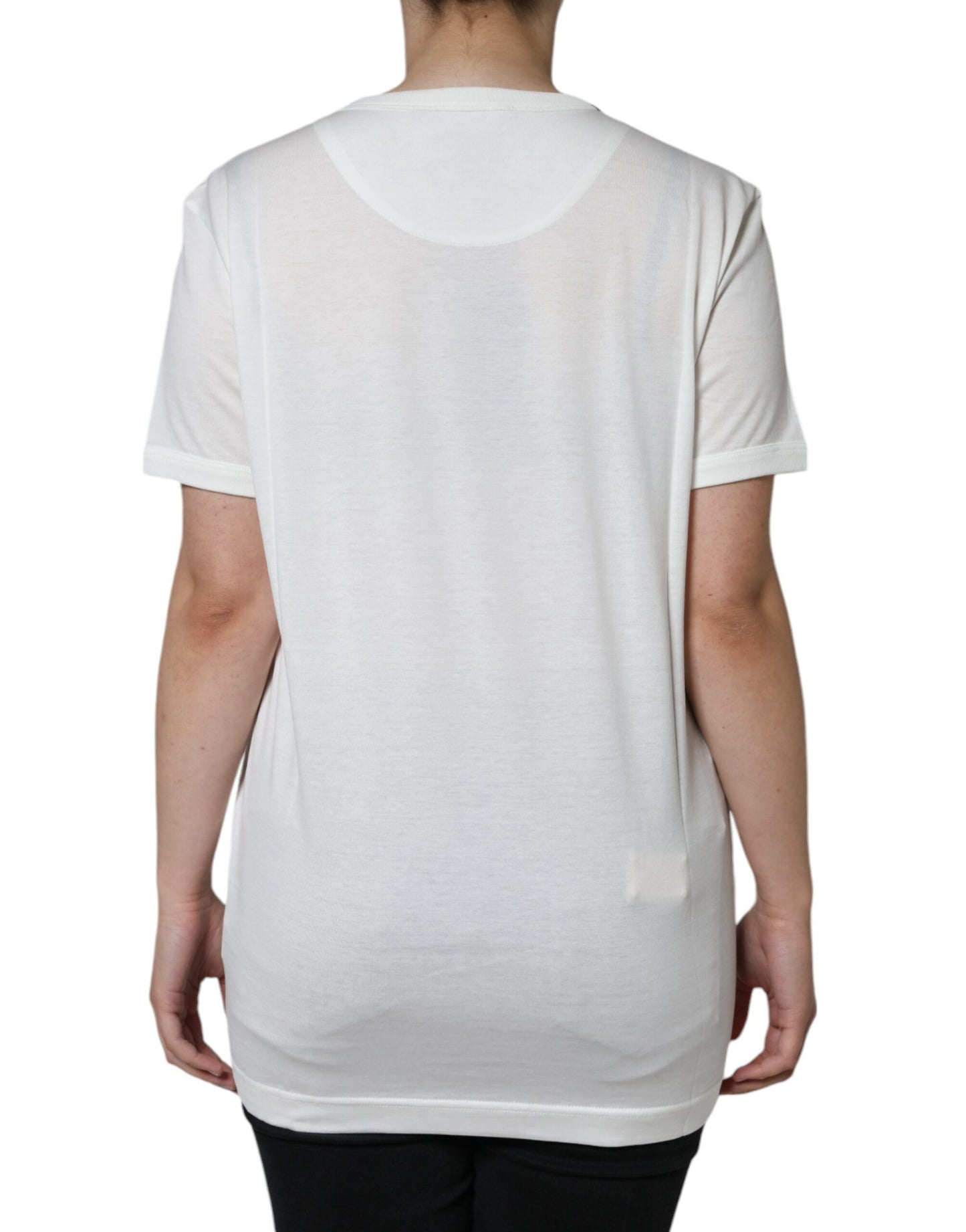 Dolce & Gabbana Camiseta blanca de manga corta con cuello redondo de algodón