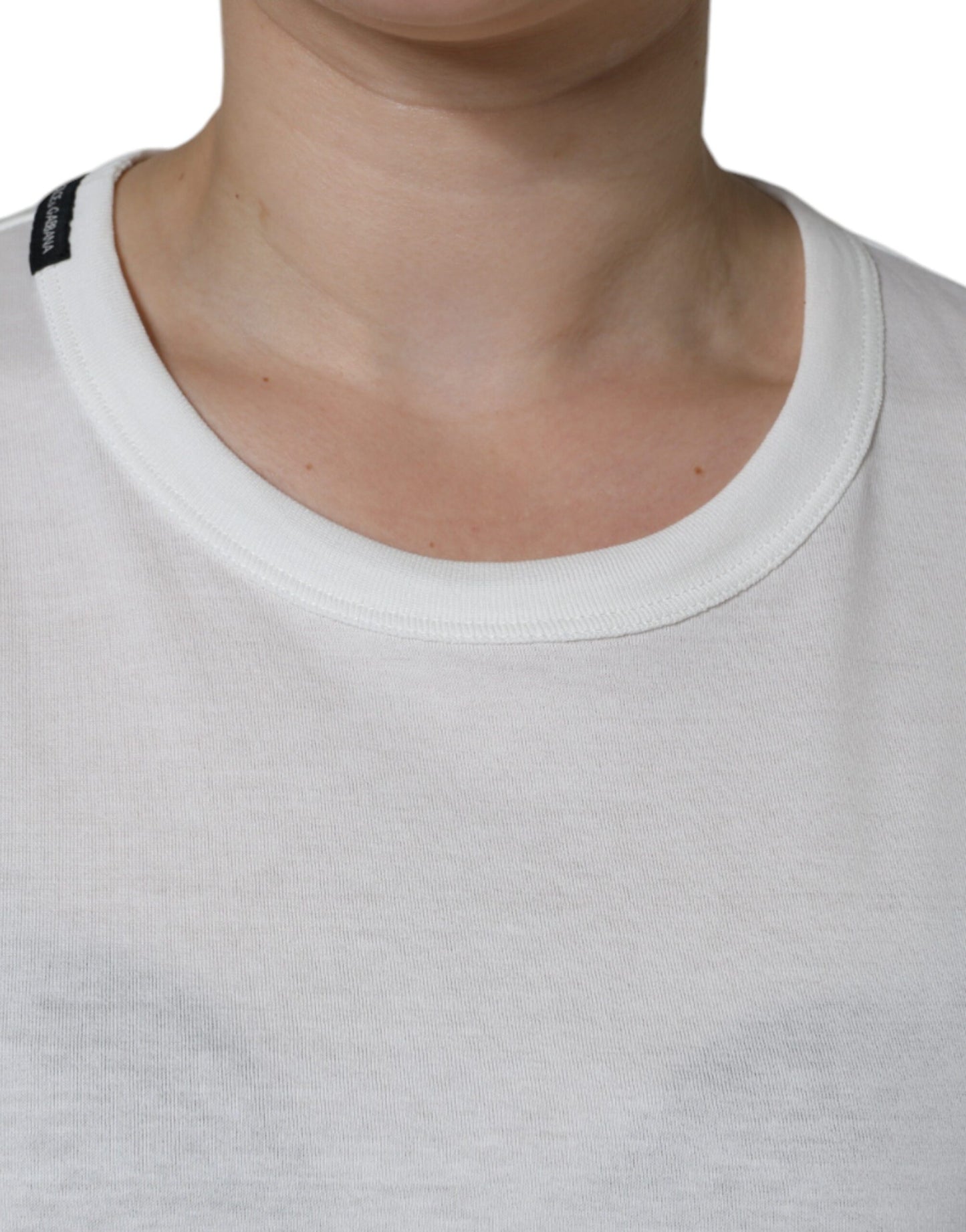 Dolce & Gabbana Camiseta blanca de manga corta con cuello redondo de algodón