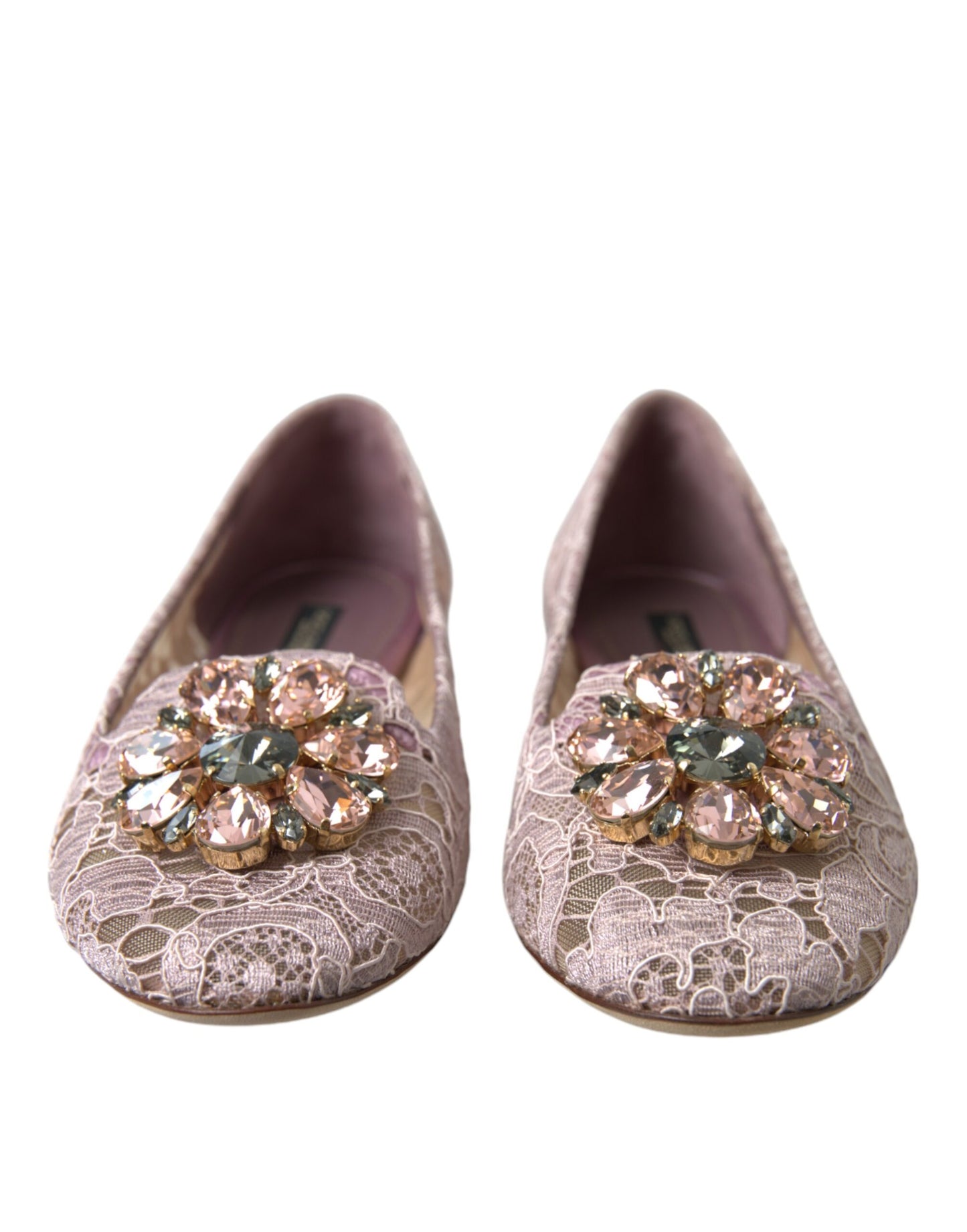 Mocassins ballerines en dentelle et cristaux roses Dolce & Gabbana