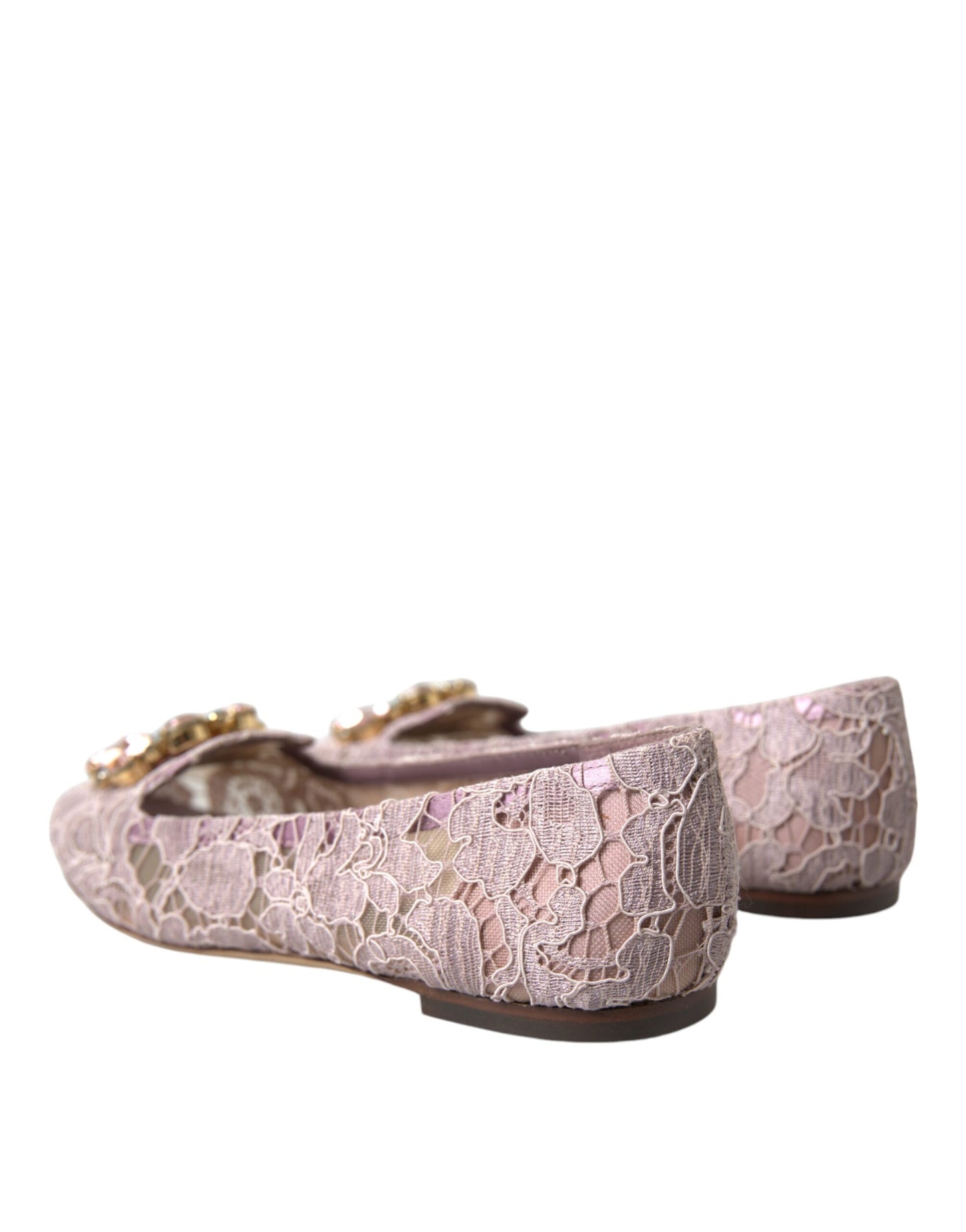 Mocassins ballerines en dentelle et cristaux roses Dolce & Gabbana