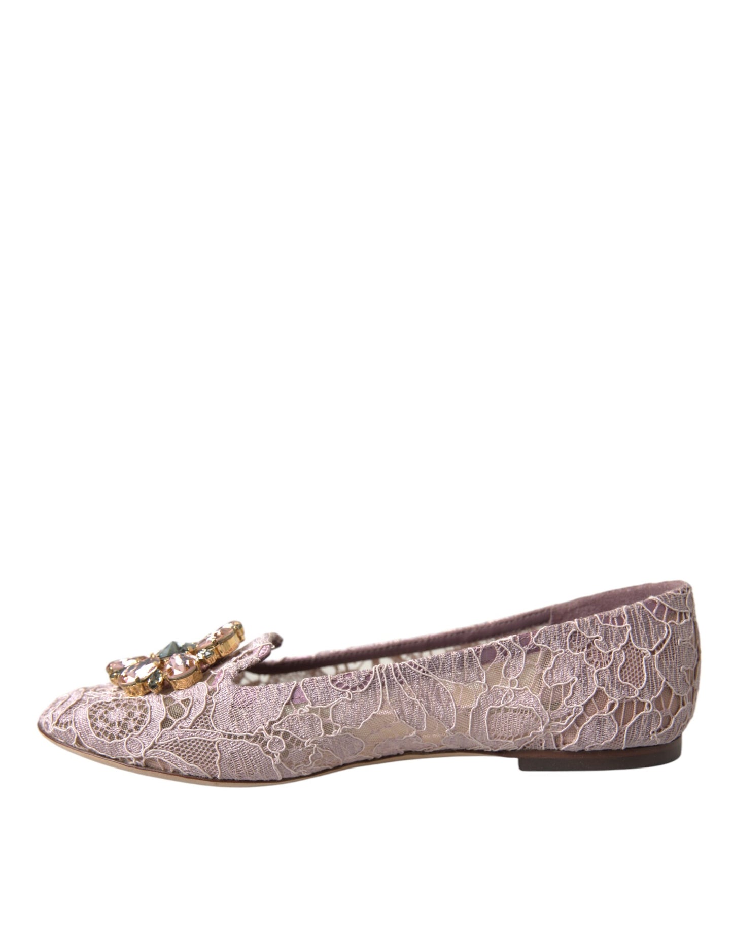 Mocassins ballerines en dentelle et cristaux roses Dolce & Gabbana