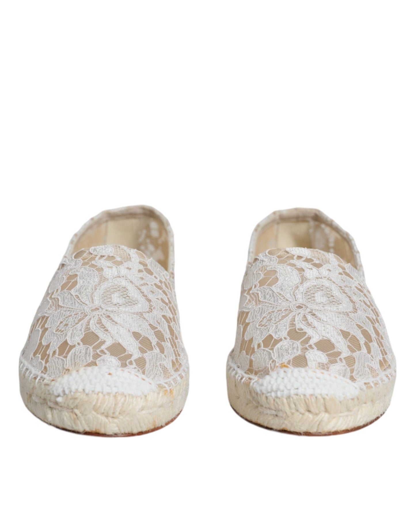 Espadrilles plates en viscose et dentelle blanches Dolce & Gabbana