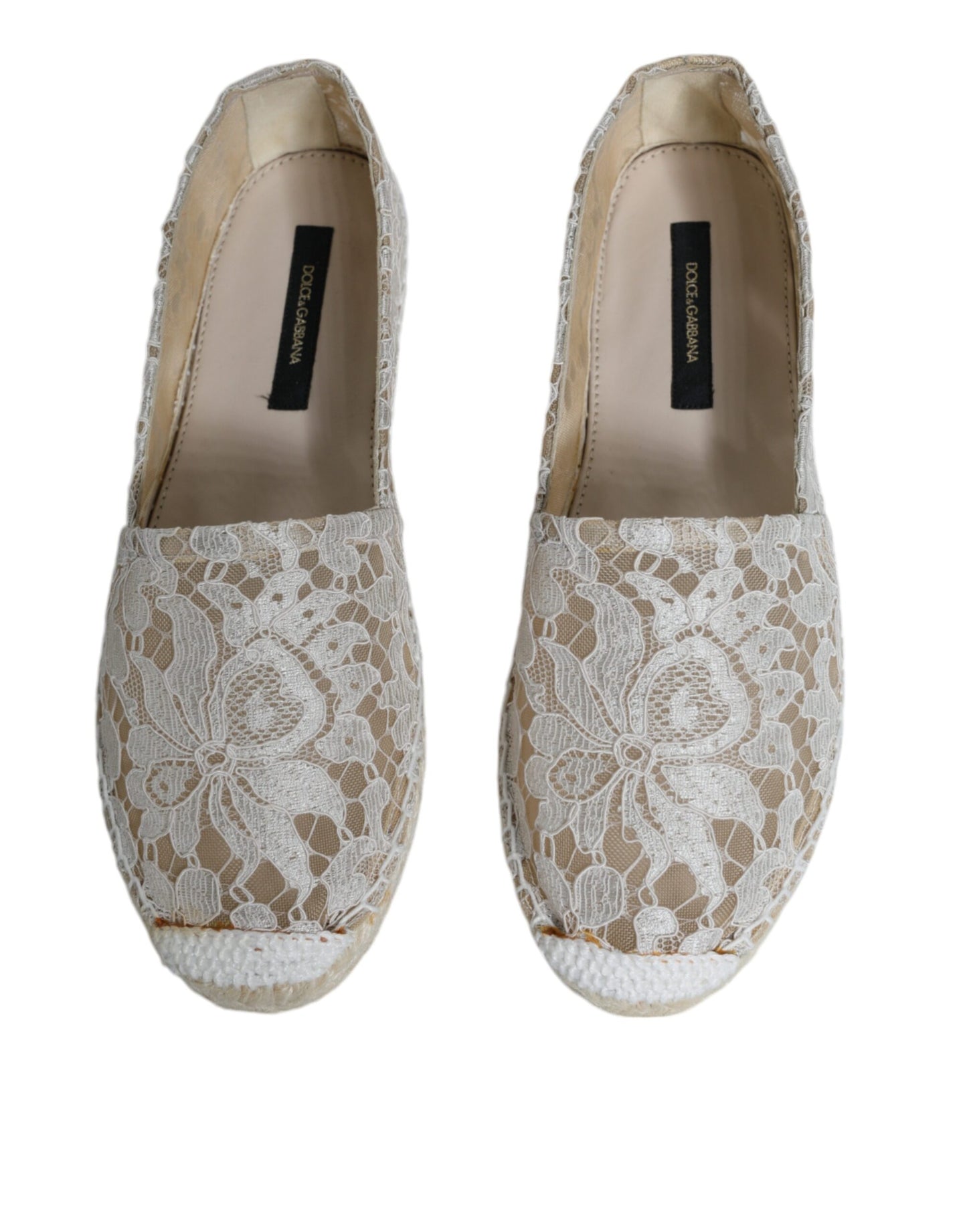 Espadrilles plates en viscose et dentelle blanches Dolce & Gabbana