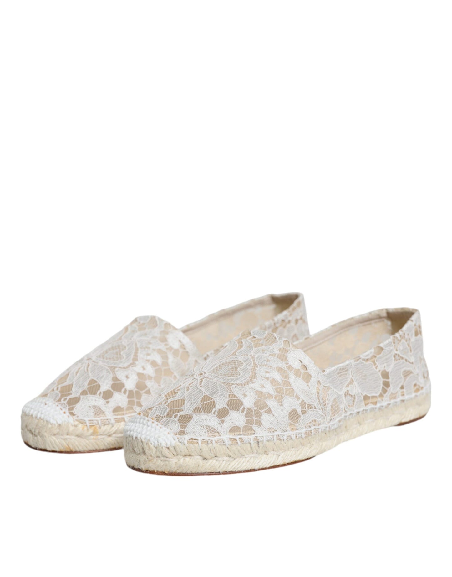 Espadrilles plates en viscose et dentelle blanches Dolce & Gabbana