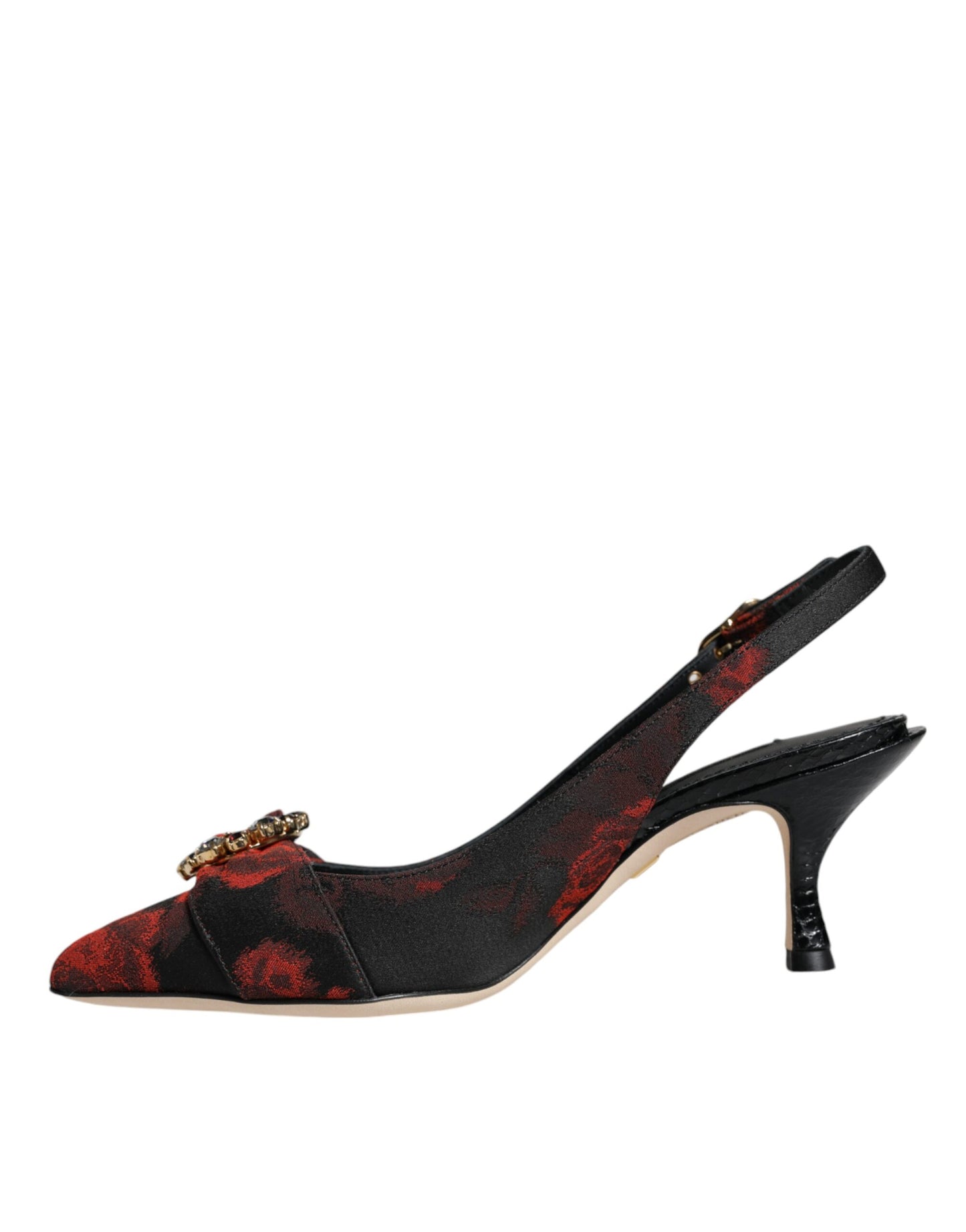 Dolce & Gabbana Zapatos destalonados con tacón de cristal y flores en negro y rojo