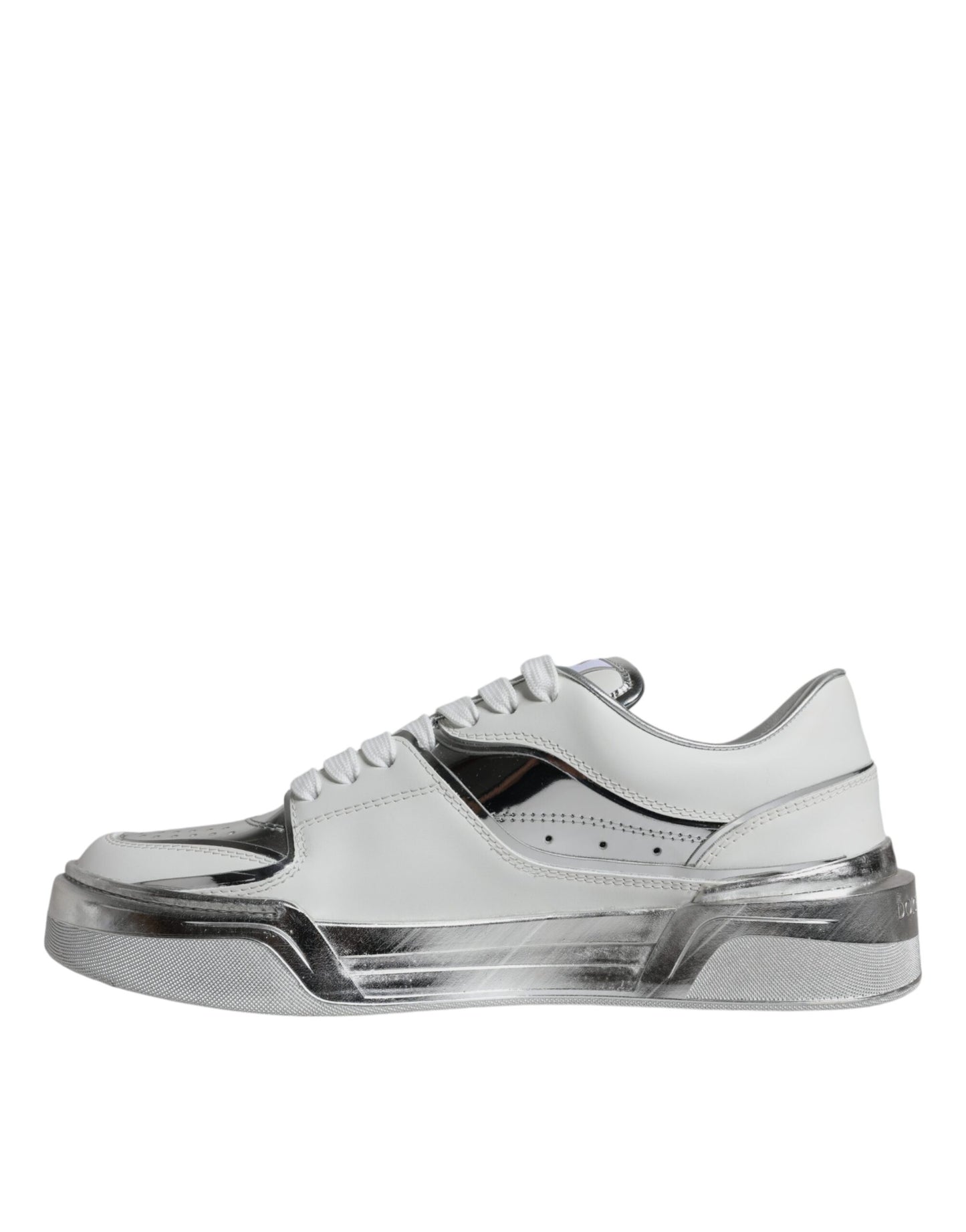 Dolce & Gabbana Tenis De Cuero Blanco Plateado Zapatos