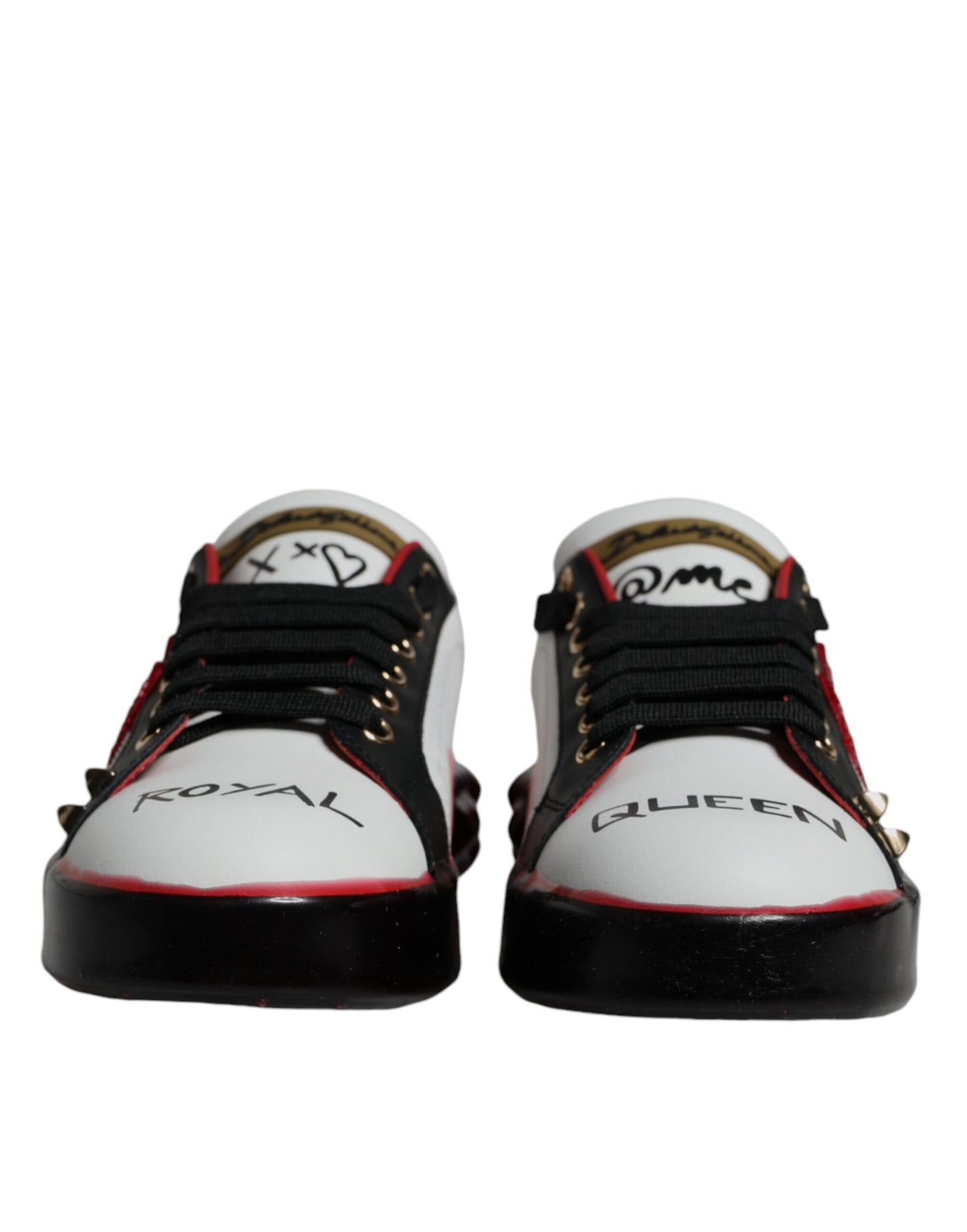 Dolce & Gabbana Zapatillas Portofino De Cuero Con Cristales Rojos Blancos Zapatos