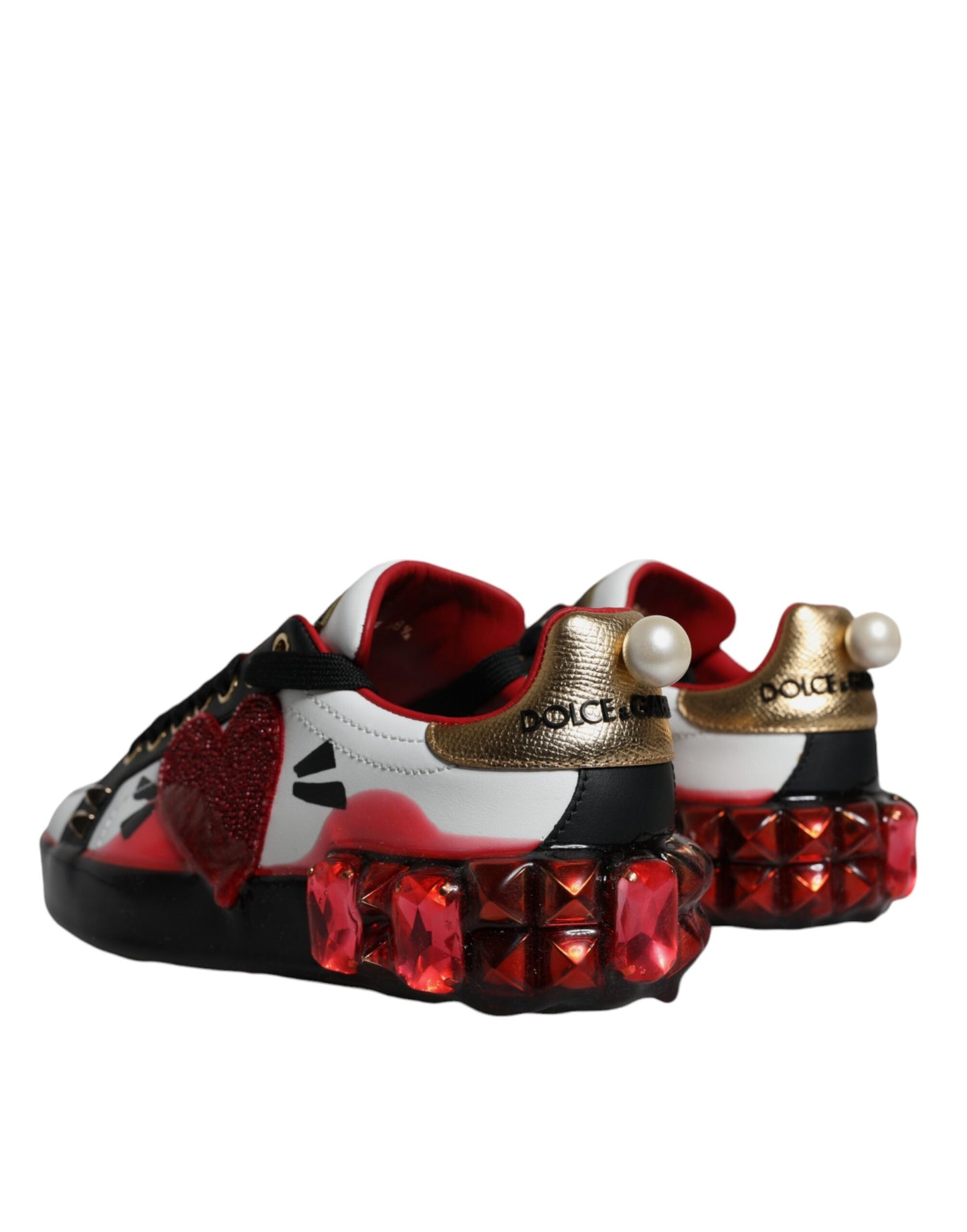 Dolce & Gabbana Zapatillas Portofino De Cuero Con Cristales Rojos Blancos Zapatos