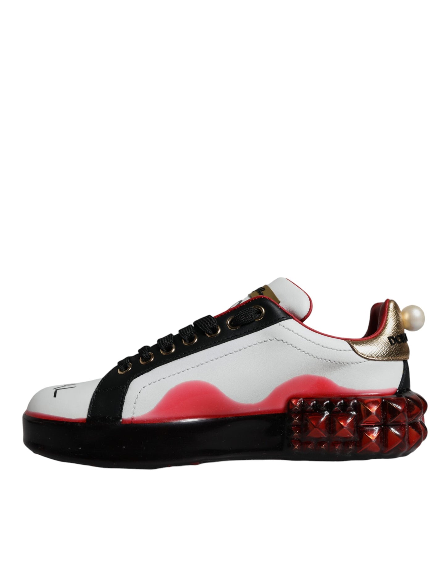 Dolce & Gabbana Zapatillas Portofino De Cuero Con Cristales Rojos Blancos Zapatos
