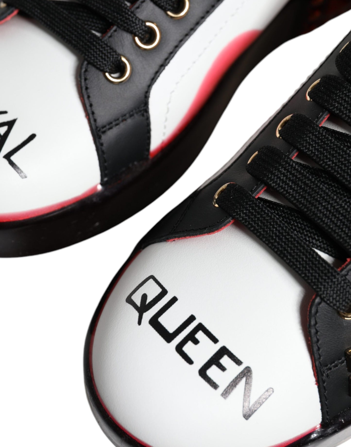Dolce & Gabbana Zapatillas Portofino De Cuero Con Cristales Rojos Blancos Zapatos