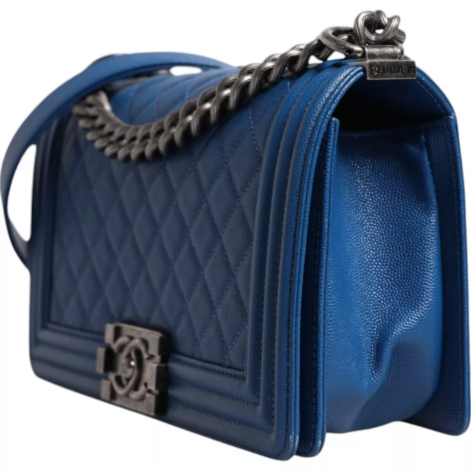 Chanel Blue Lambskin Double Chain Leather Medium Shoulder Bag – par Chanel | Disponible sur Sandy Store ByNet