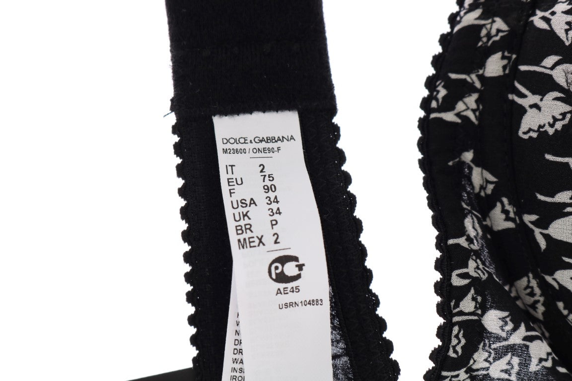 Dolce & Gabbana Elegante sujetador de seda con encaje floral negro