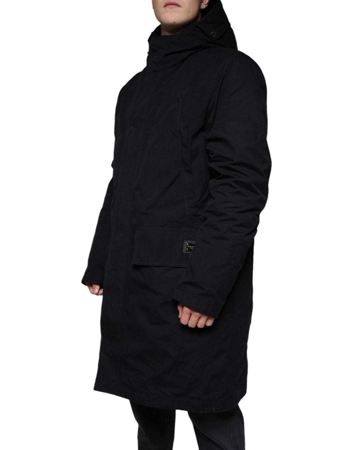 Dolce & Gabbana Gabardina de algodón tipo parka con capucha negra