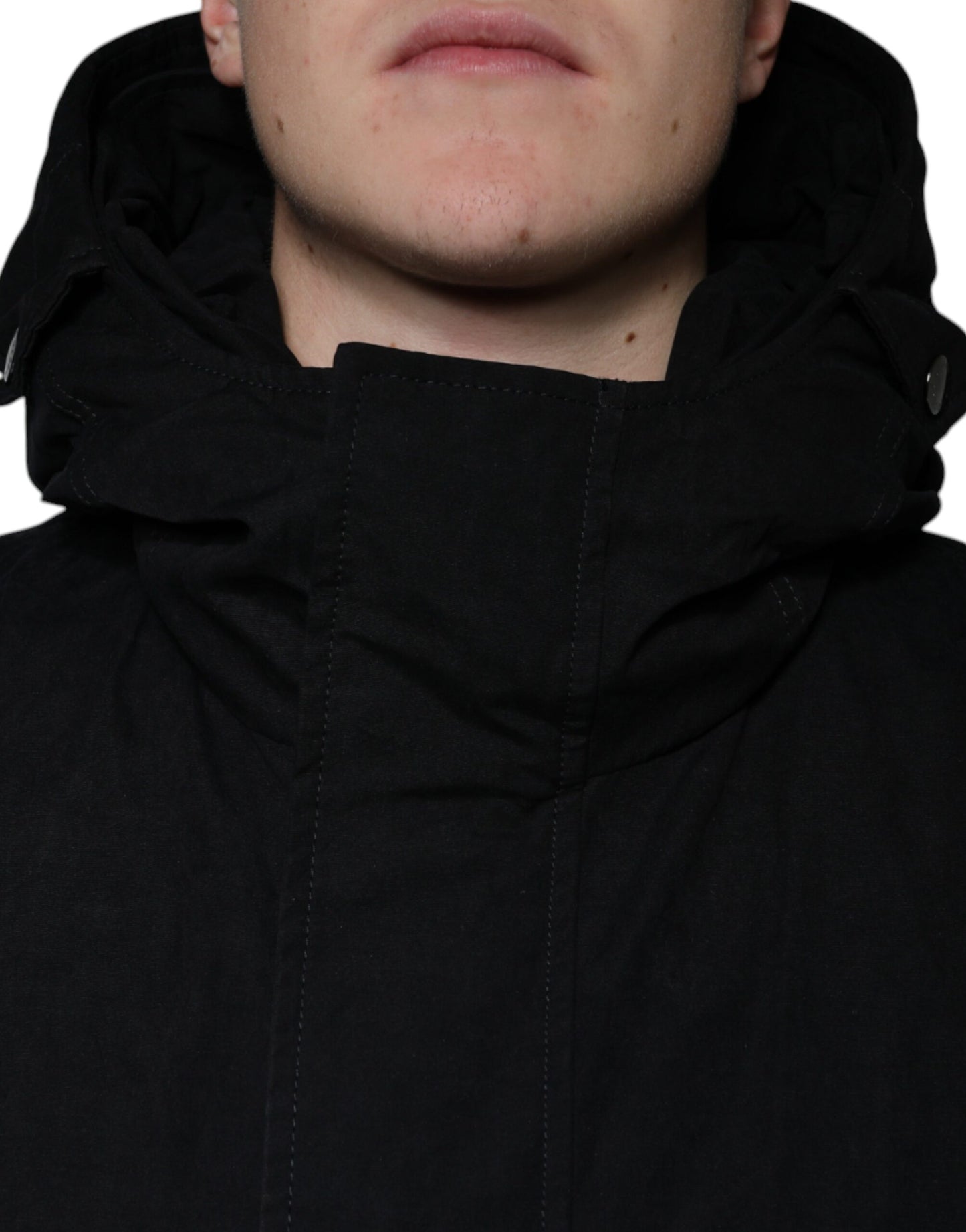 Dolce & Gabbana Gabardina de algodón tipo parka con capucha negra
