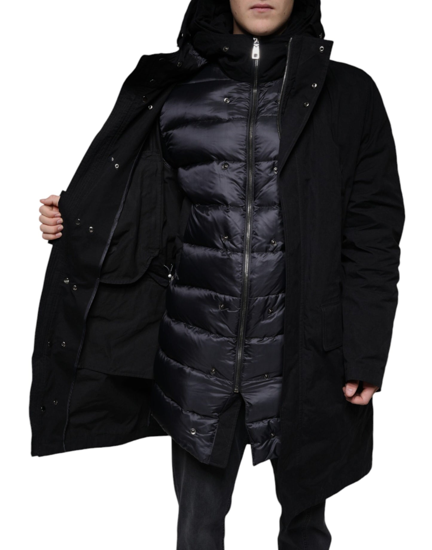 Dolce & Gabbana Gabardina de algodón tipo parka con capucha negra