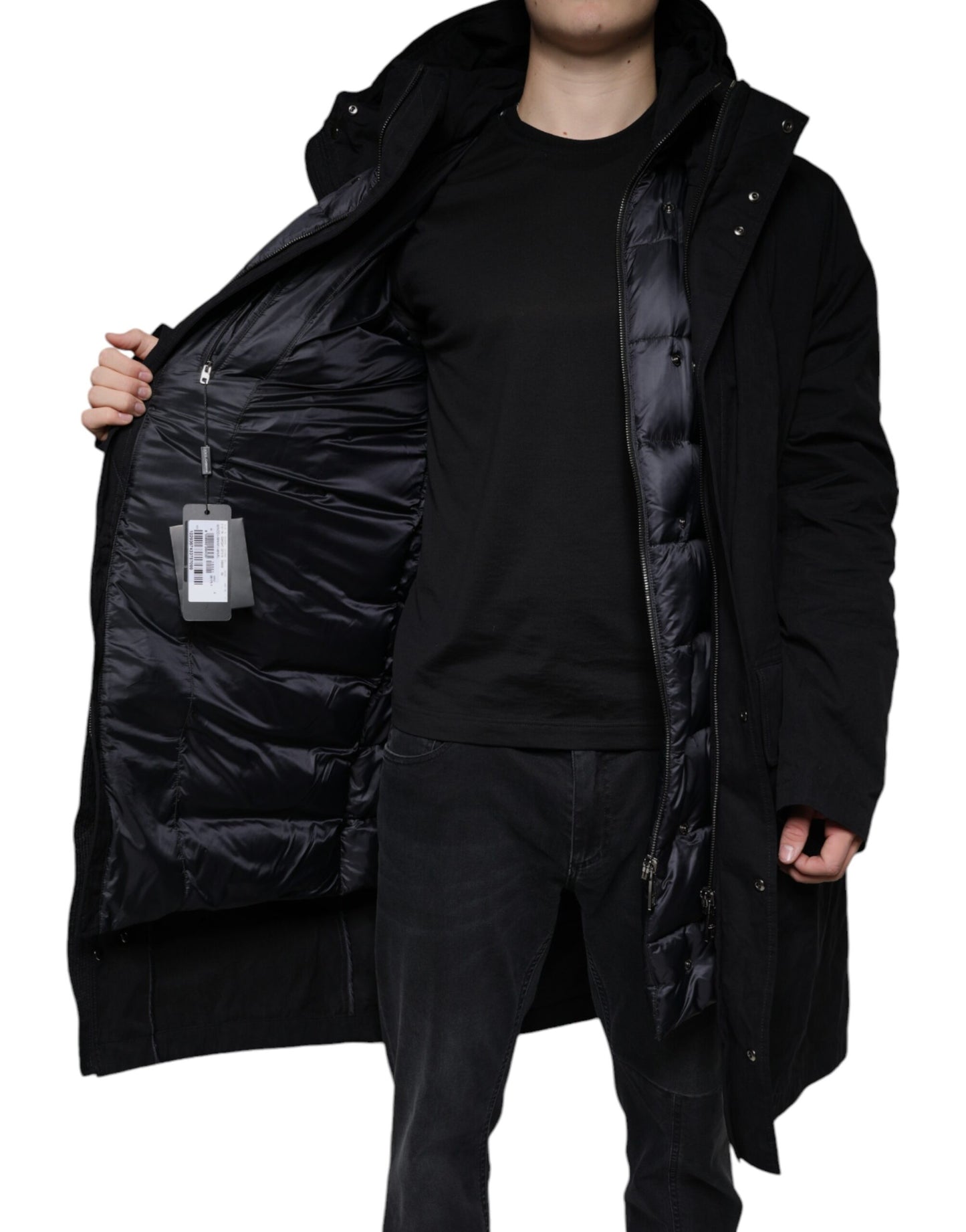 Dolce & Gabbana Gabardina de algodón tipo parka con capucha negra