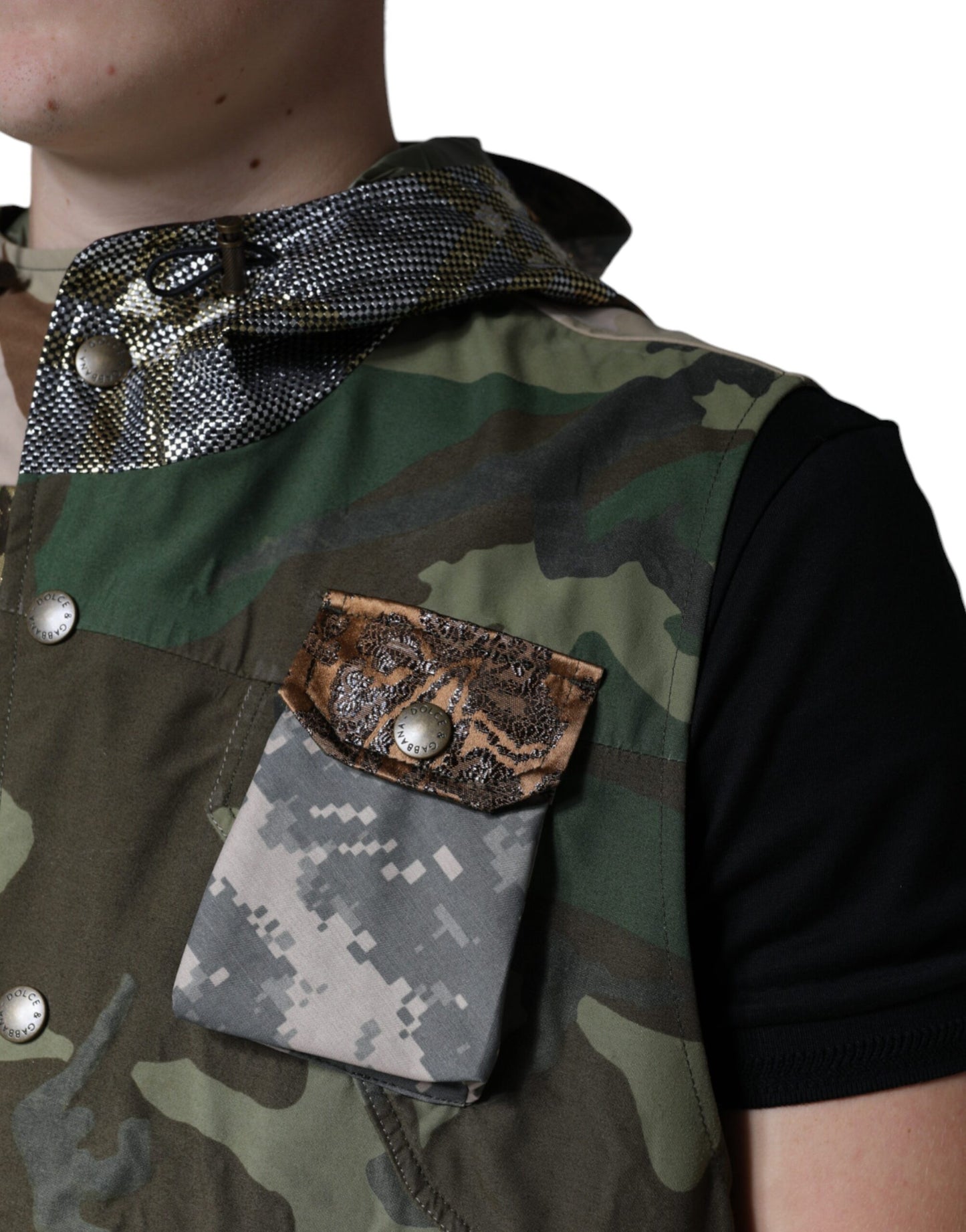Dolce & Gabbana Chaqueta tipo chaleco con capucha y patchwork multicolor