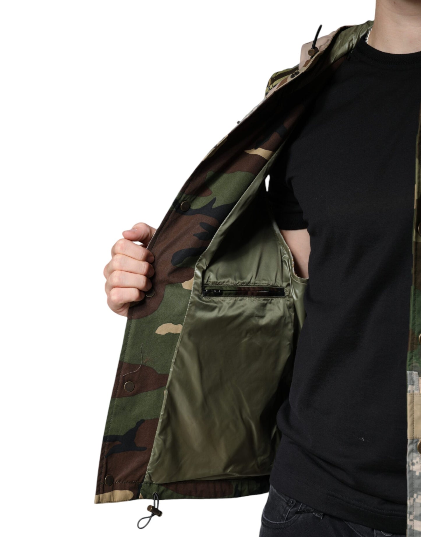 Dolce & Gabbana Chaqueta tipo chaleco con capucha y patchwork multicolor