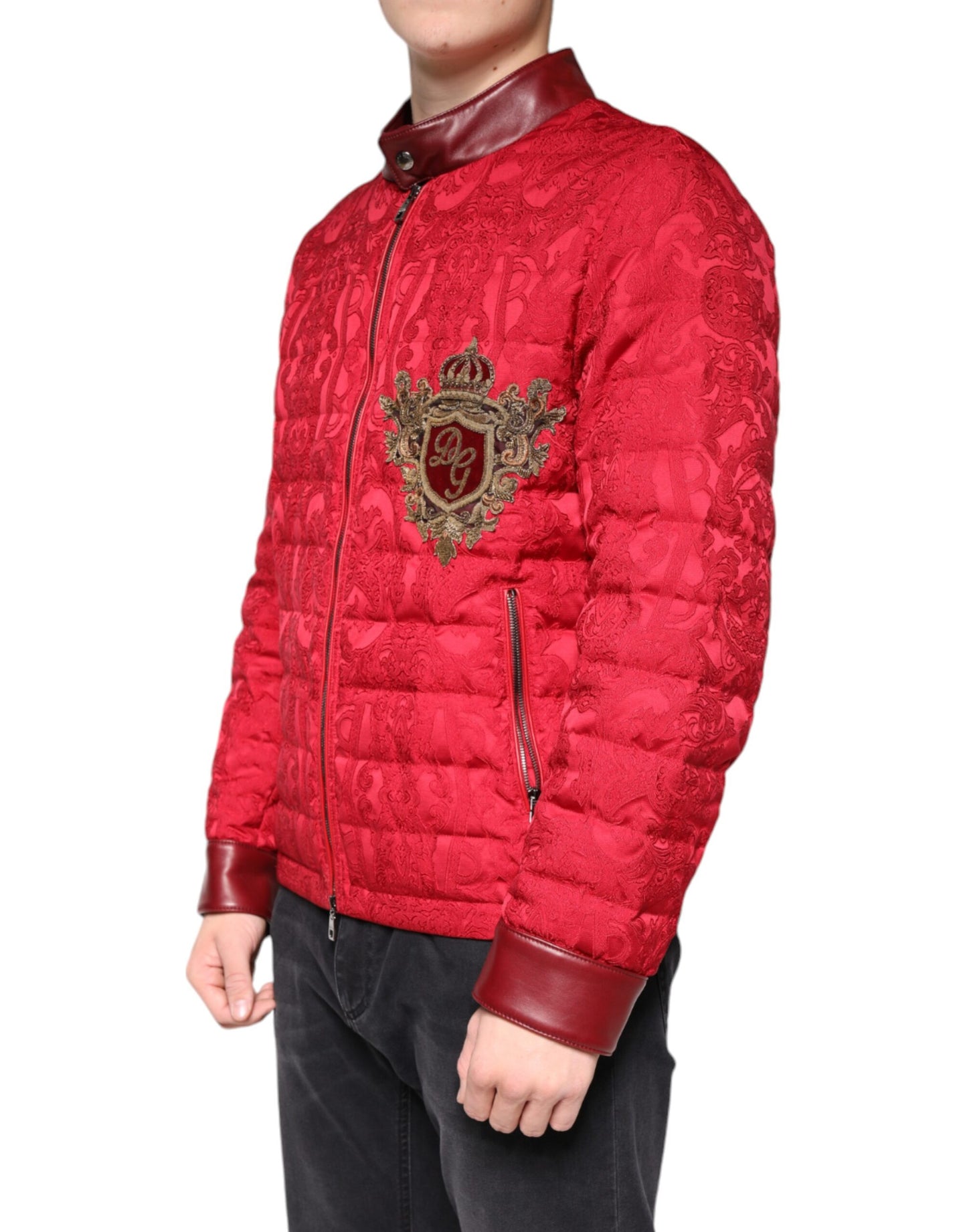 Dolce & Gabbana Chaqueta bomber acolchada roja con logo de corona dorada