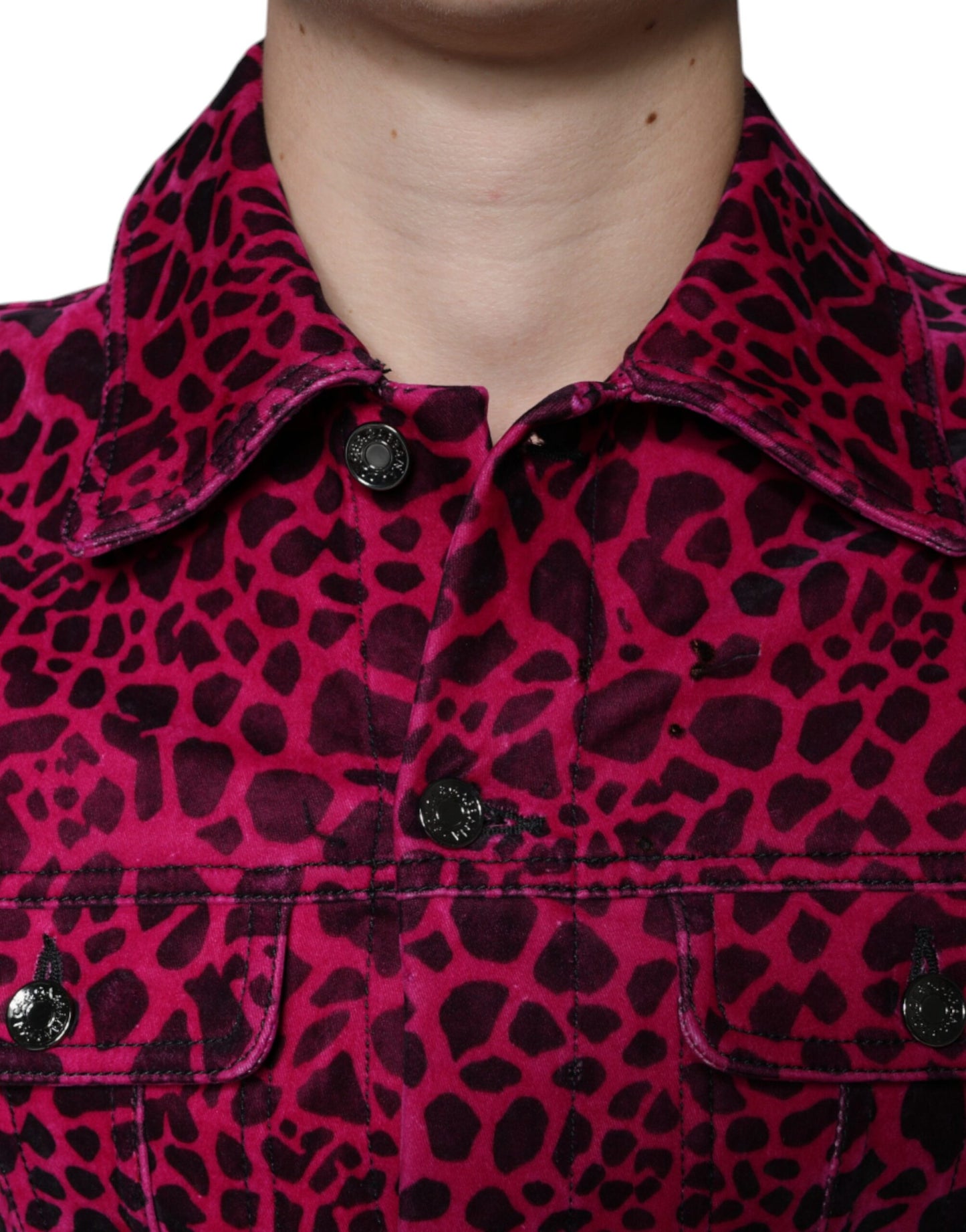 Dolce & Gabbana Chaqueta con cuello y botones de leopardo fucsia