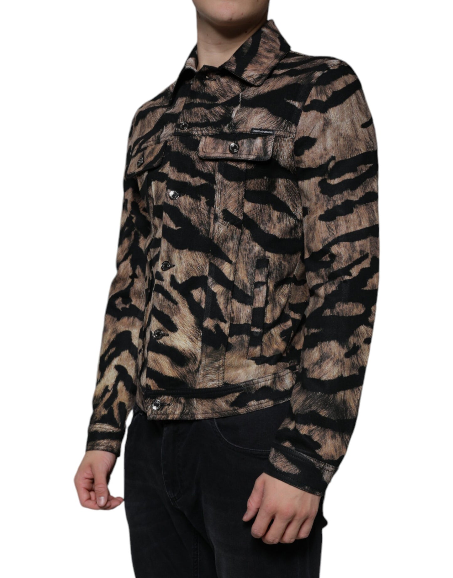 Dolce & Gabbana Chaqueta con cuello y botones de tigre marrón