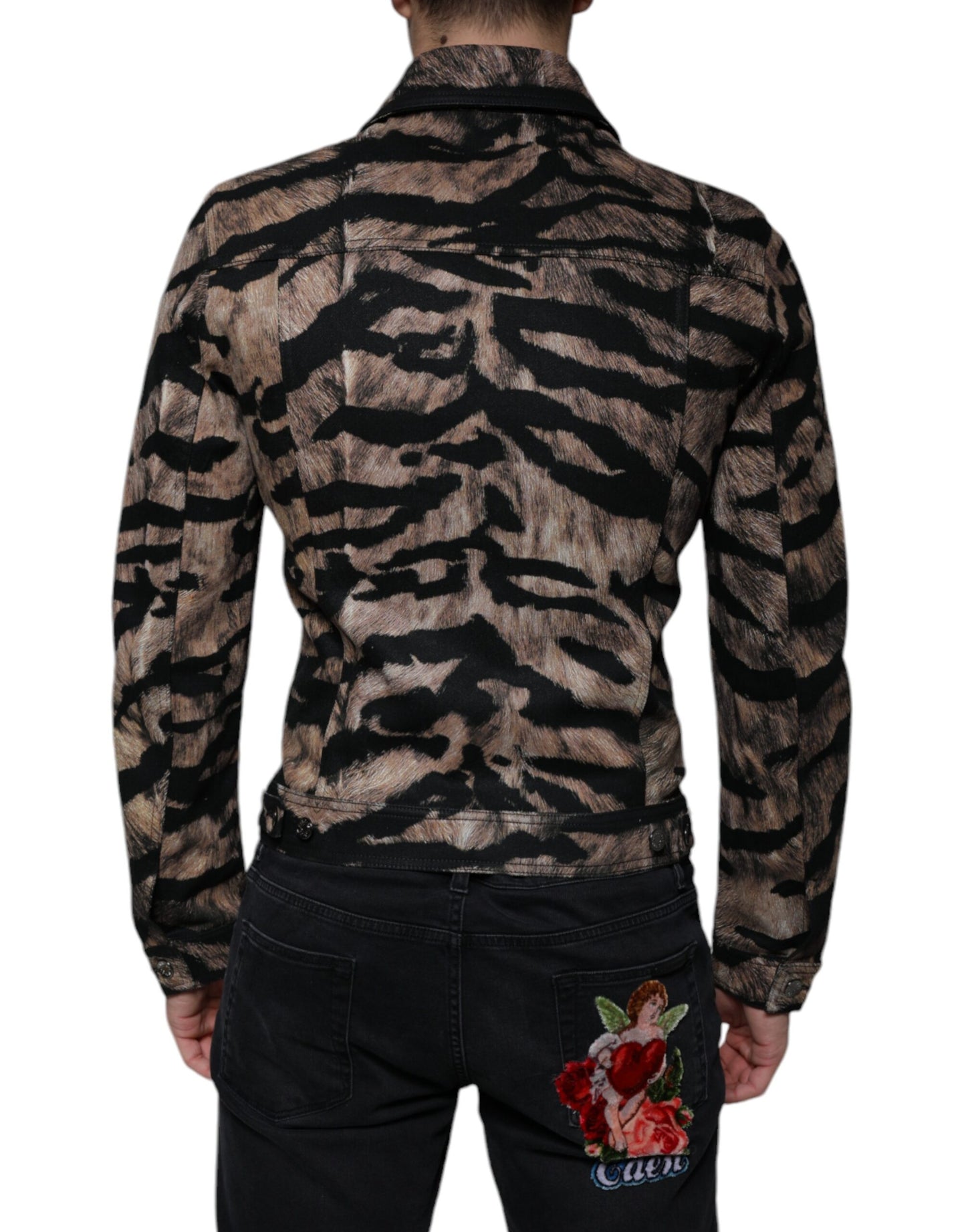 Dolce & Gabbana Chaqueta con cuello y botones de tigre marrón