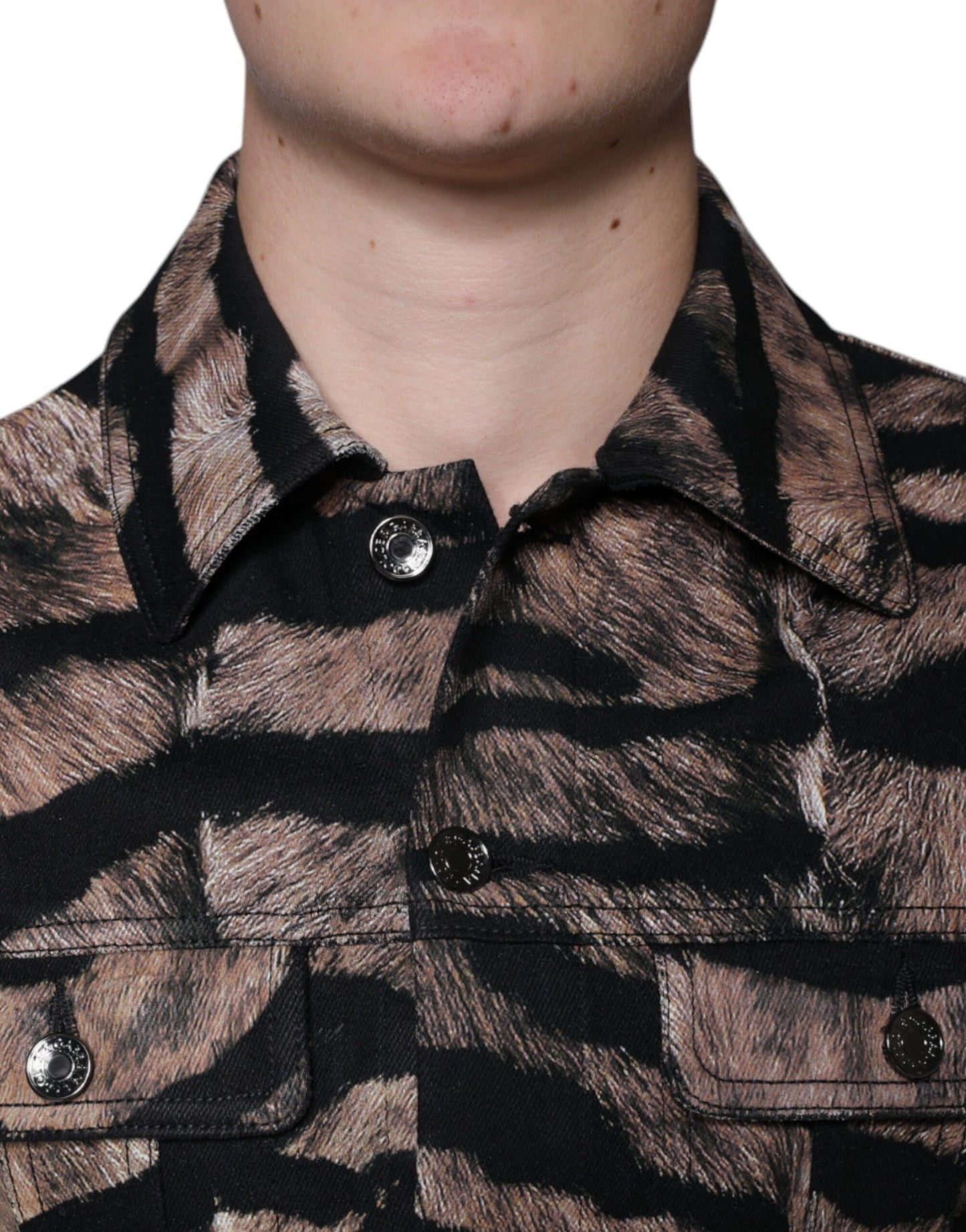 Dolce & Gabbana Chaqueta con cuello y botones de tigre marrón