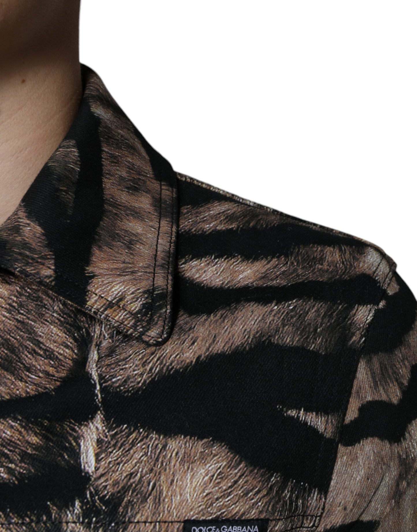 Dolce & Gabbana Chaqueta con cuello y botones de tigre marrón