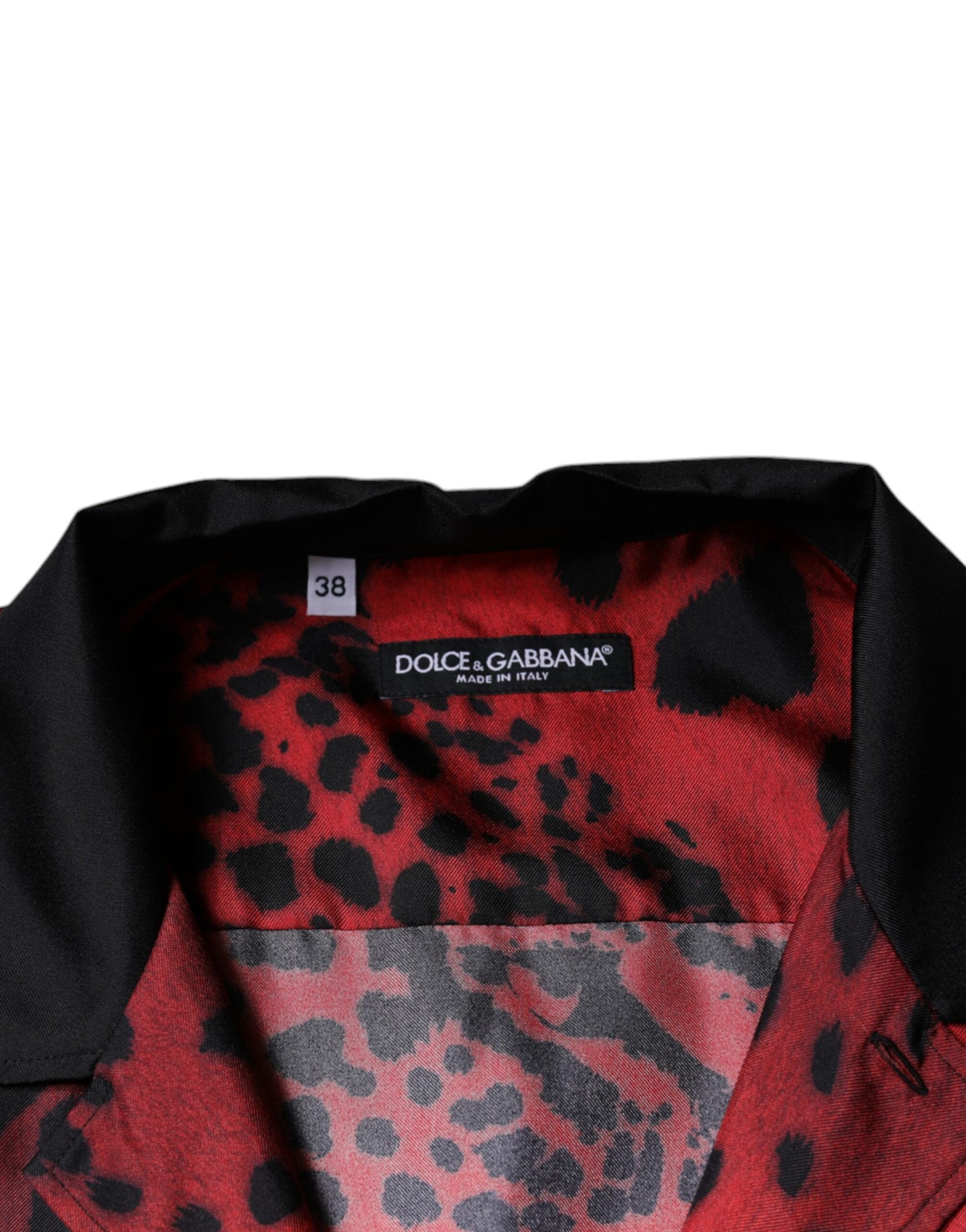 Dolce & Gabbana Camisa casual con botones de seda de leopardo rojo