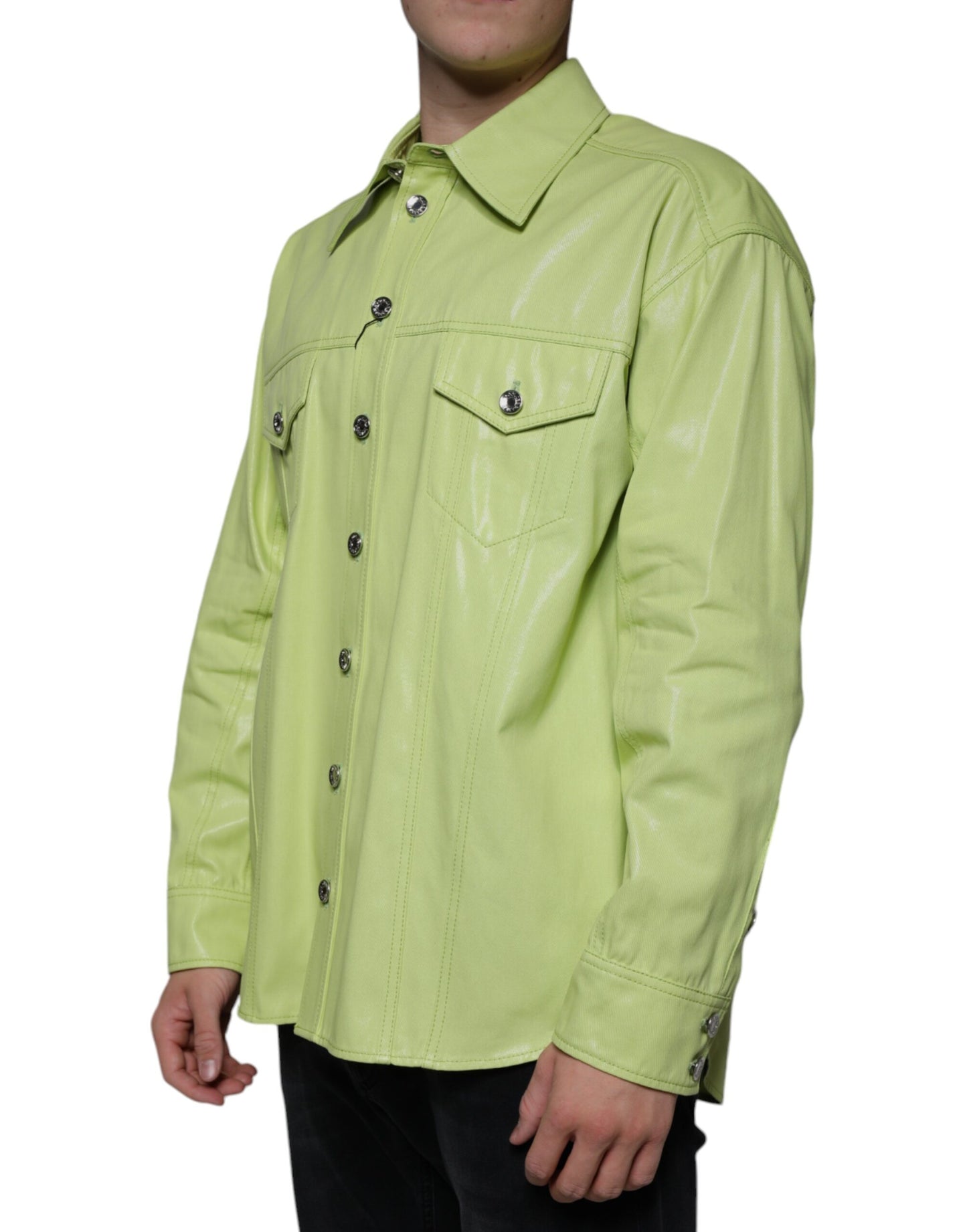 Dolce & Gabbana Camisa con botones y cuello de algodón verde para hombre