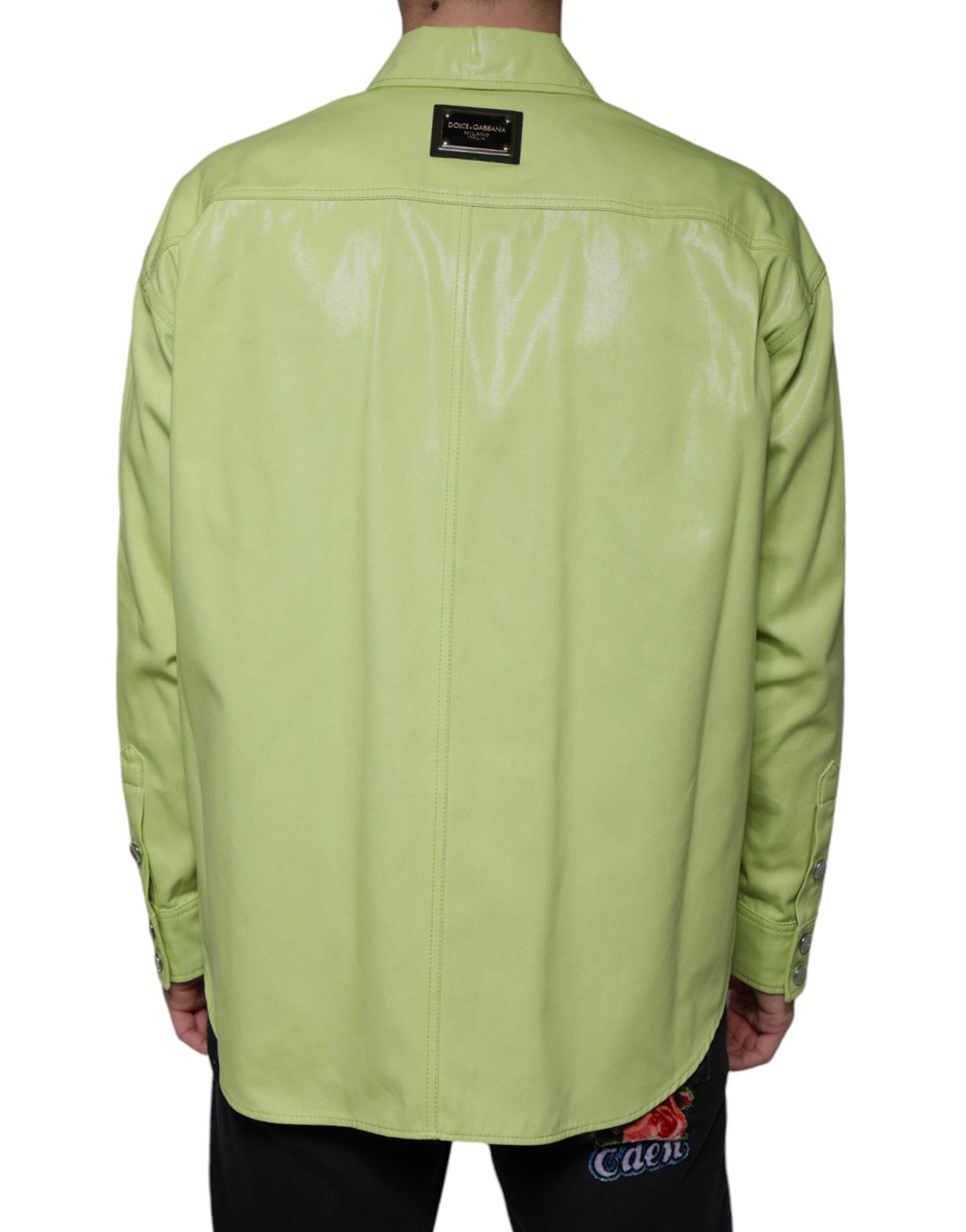 Dolce & Gabbana Camisa con botones y cuello de algodón verde para hombre