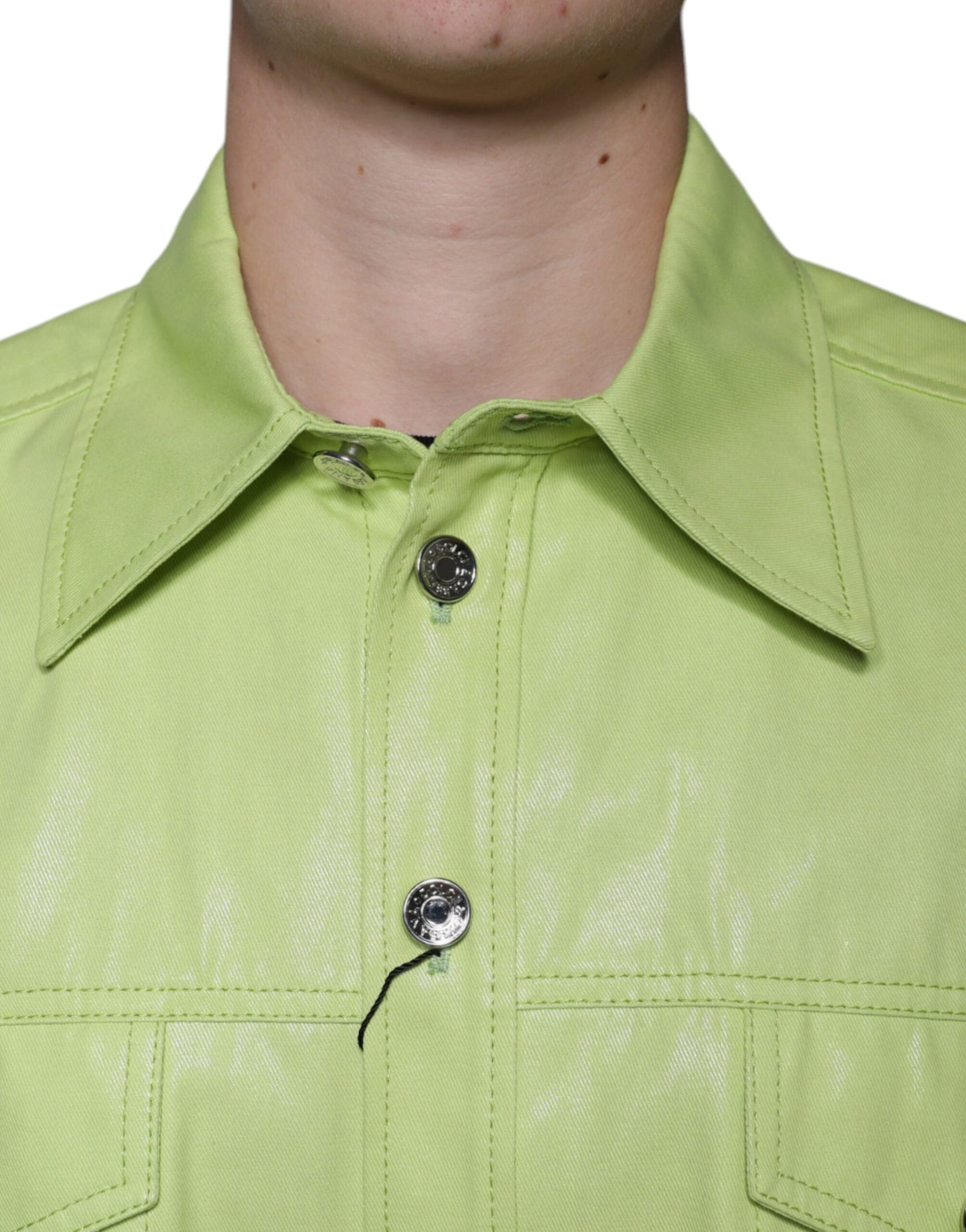 Dolce & Gabbana Camisa con botones y cuello de algodón verde para hombre