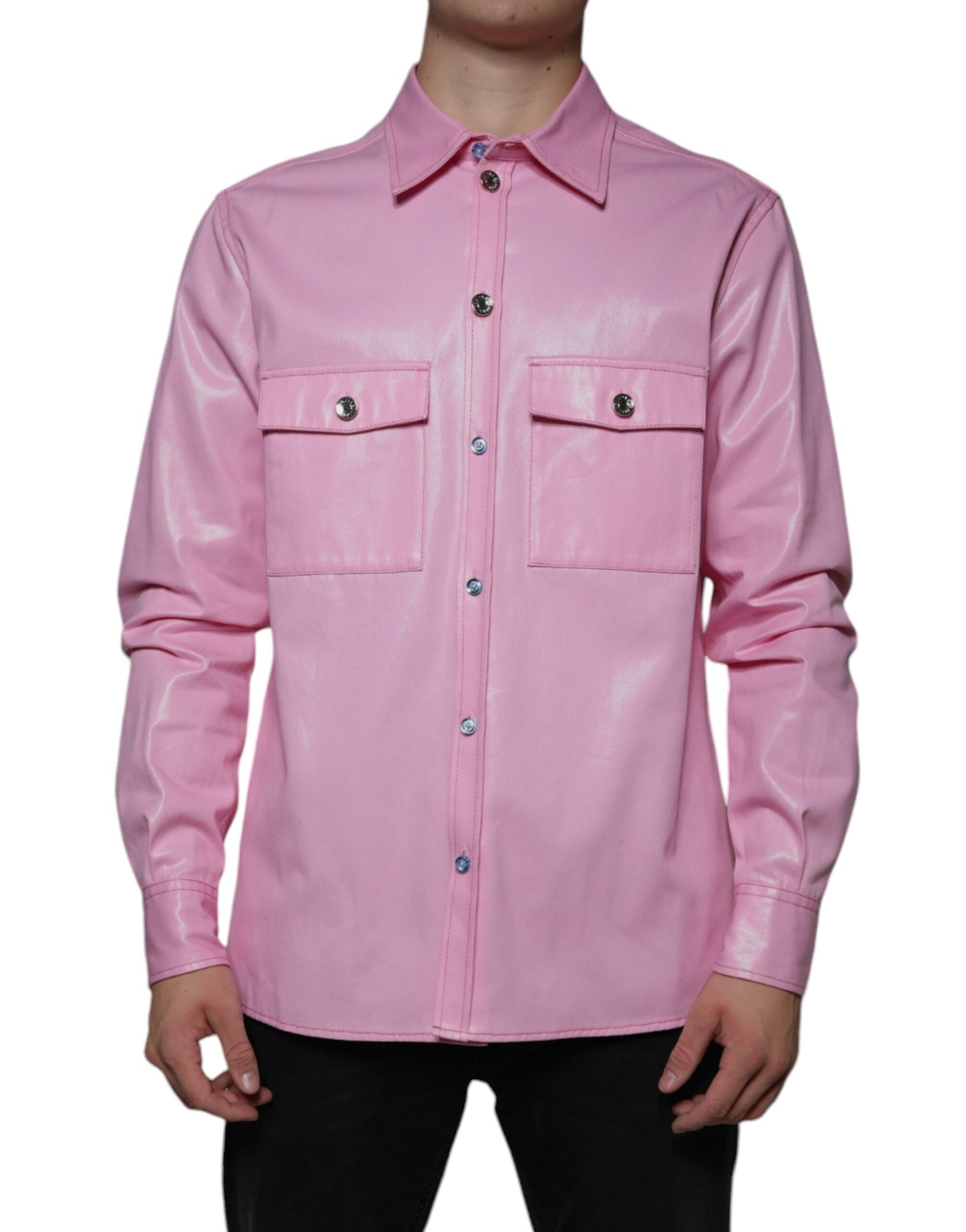 Dolce & Gabbana Camisa rosa con botones y cuello de algodón