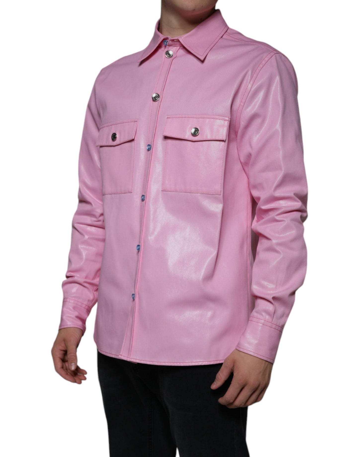 Dolce & Gabbana Camisa rosa con botones y cuello de algodón