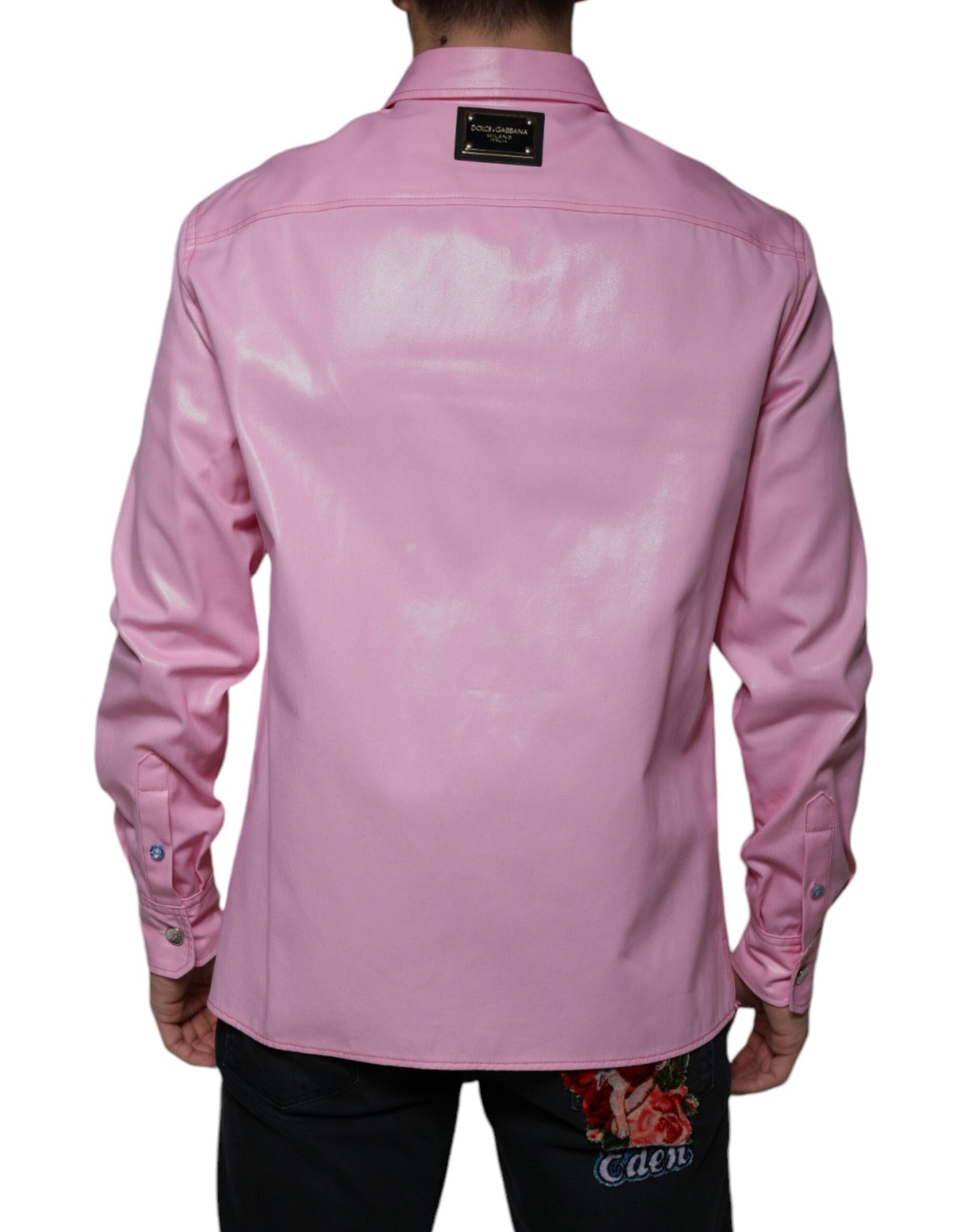 Dolce & Gabbana Camisa rosa con botones y cuello de algodón