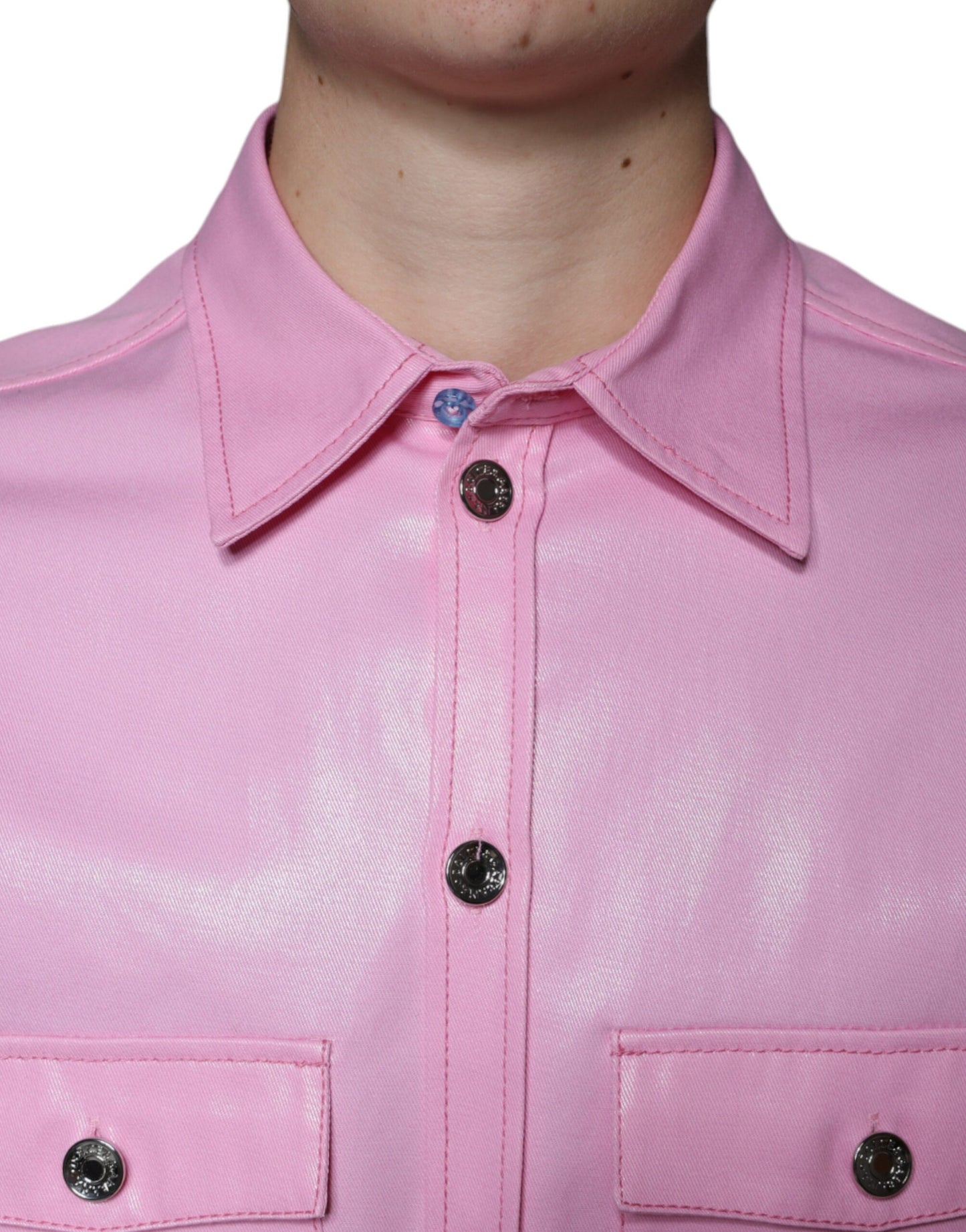 Dolce & Gabbana Camisa rosa con botones y cuello de algodón