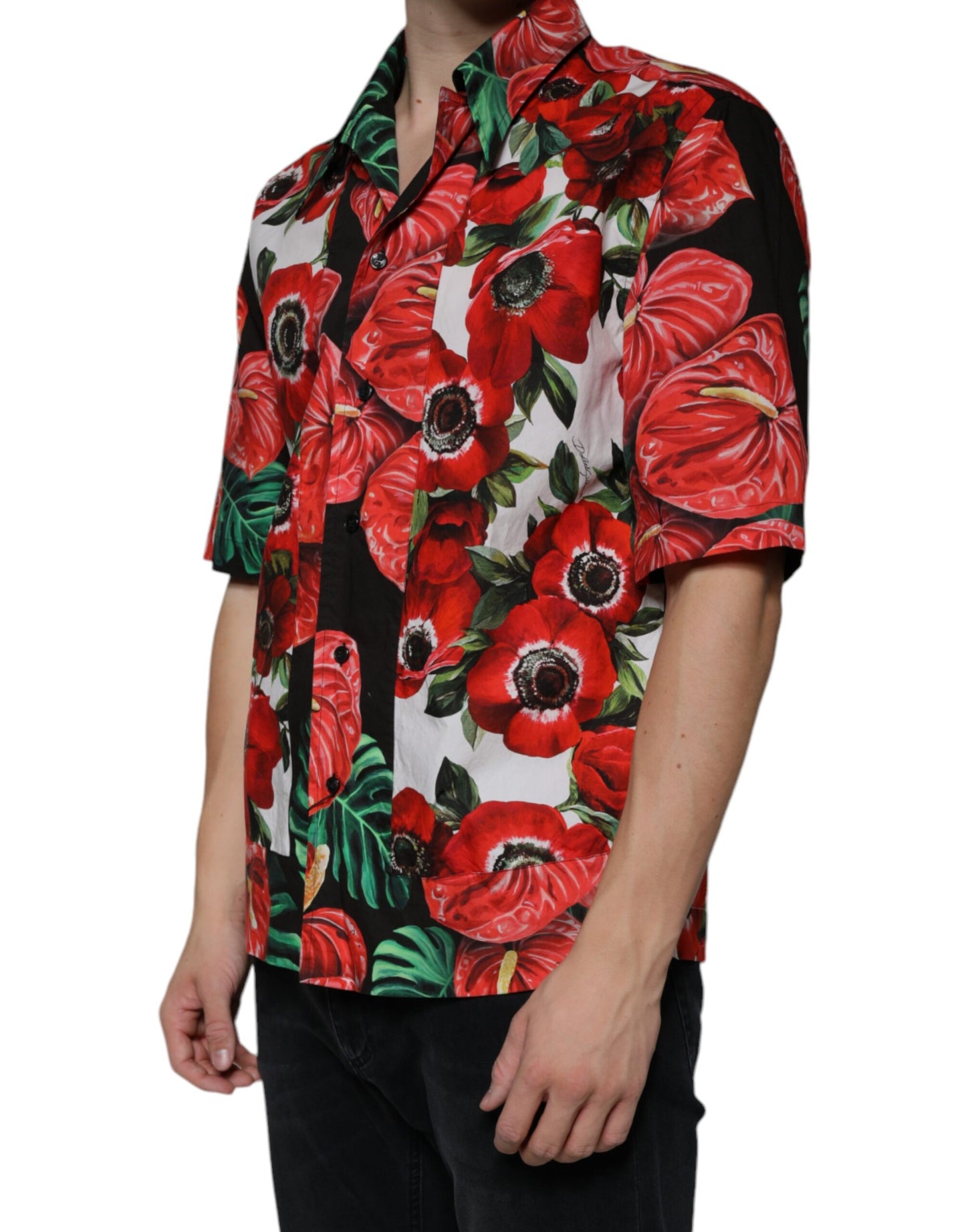 Dolce & Gabbana Camisa casual con botones de anémona multicolor