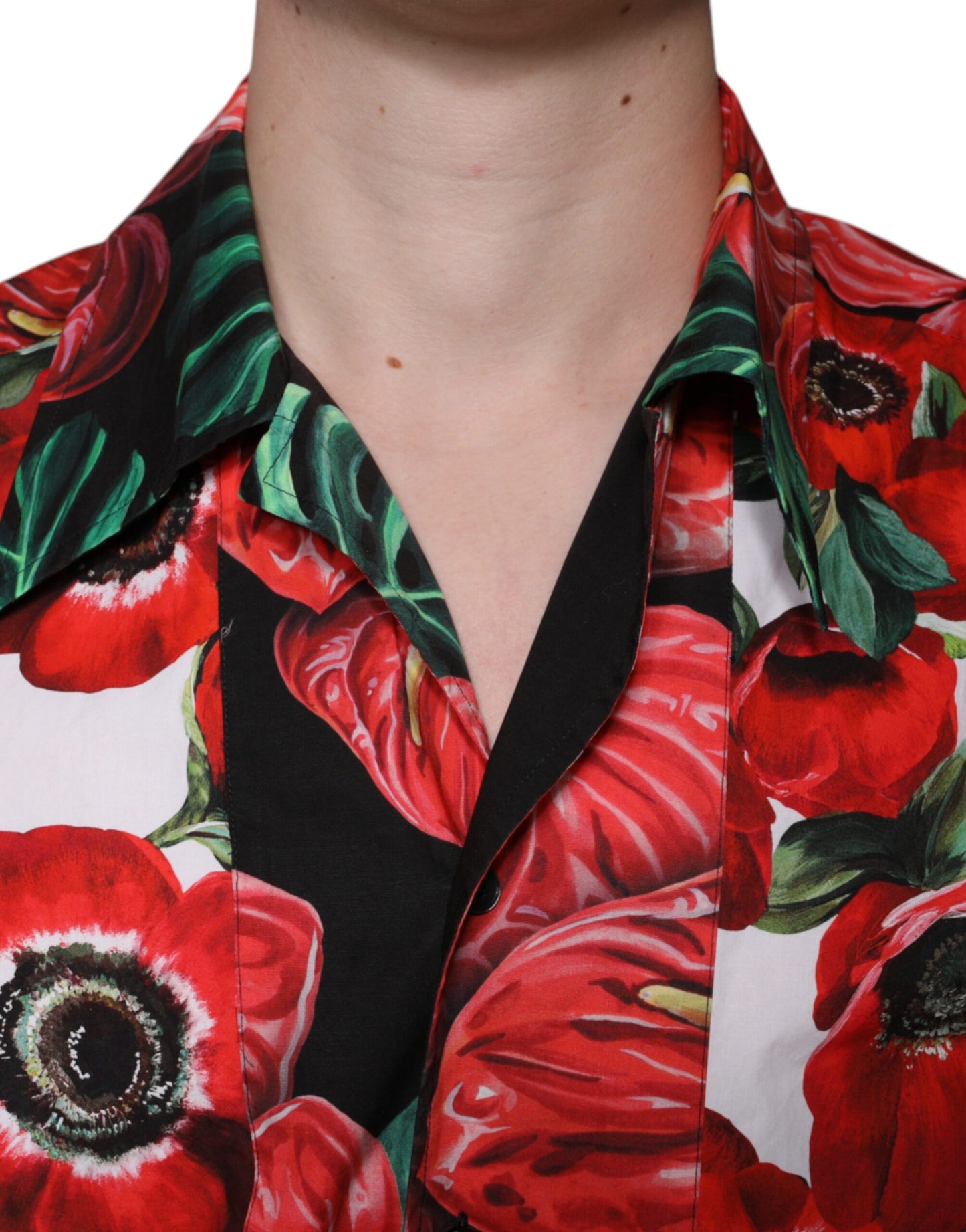 Dolce & Gabbana Camisa casual con botones de anémona multicolor