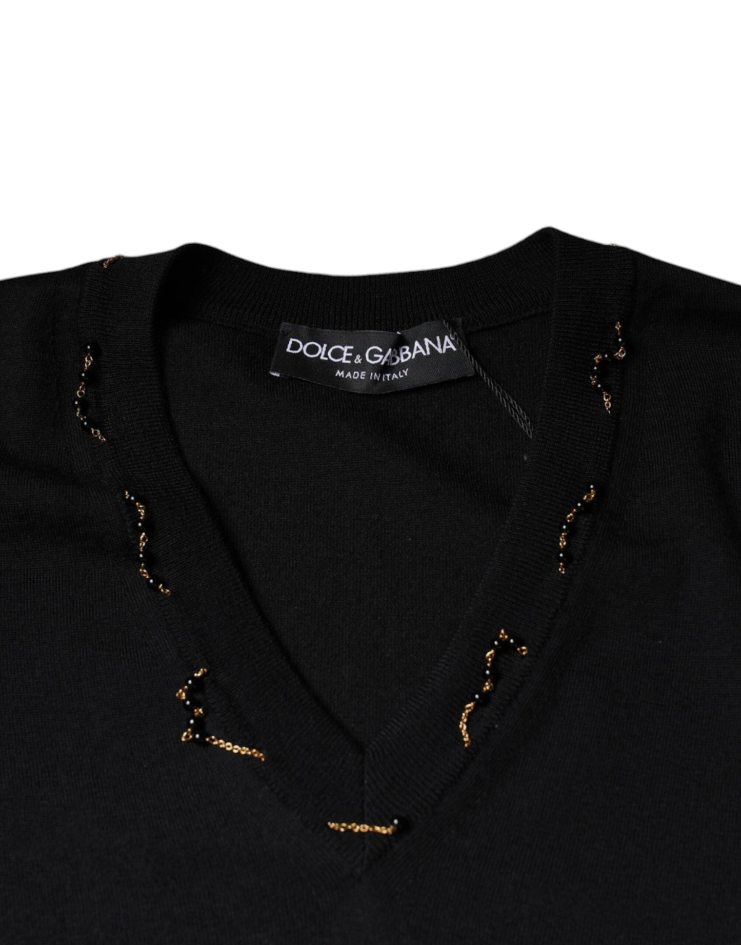 Dolce & Gabbana Jersey negro con cuello en V y adornos