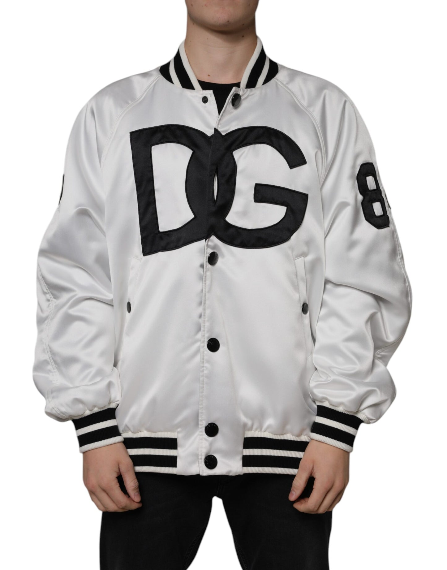 Dolce & Gabbana Chaqueta bomber con cremallera completa y logotipo de poliéster blanco