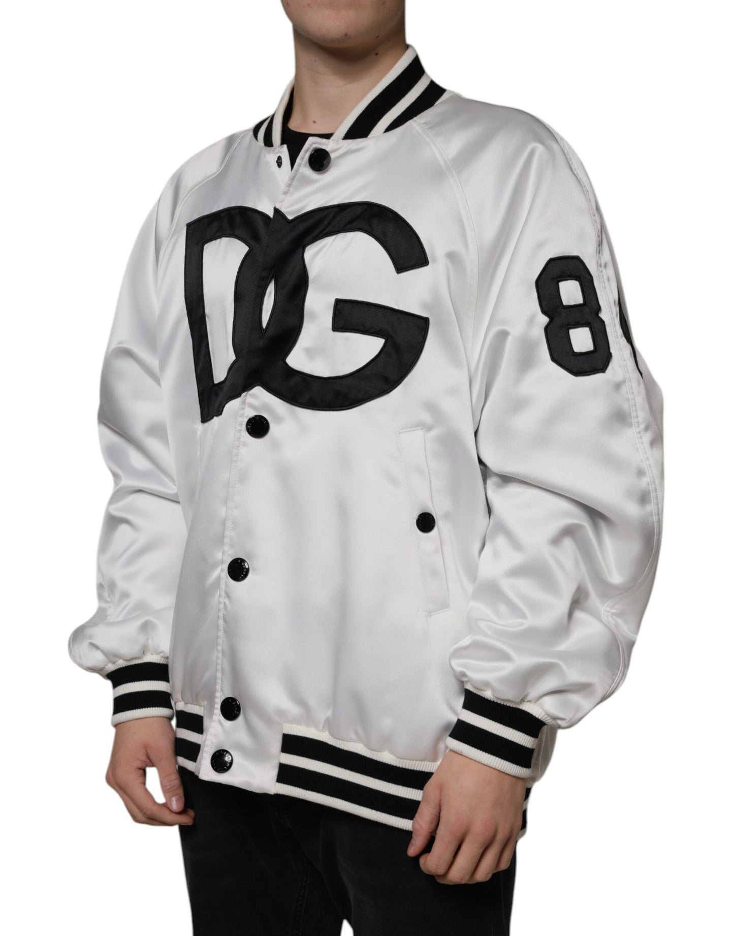Dolce & Gabbana Chaqueta bomber con cremallera completa y logotipo de poliéster blanco