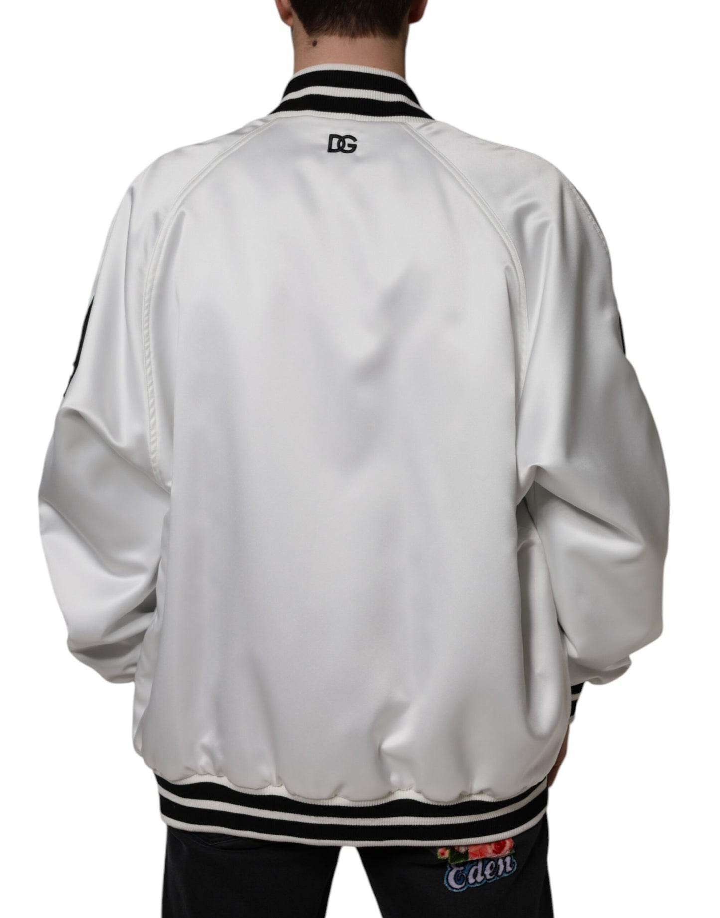 Dolce & Gabbana Chaqueta bomber con cremallera completa y logotipo de poliéster blanco