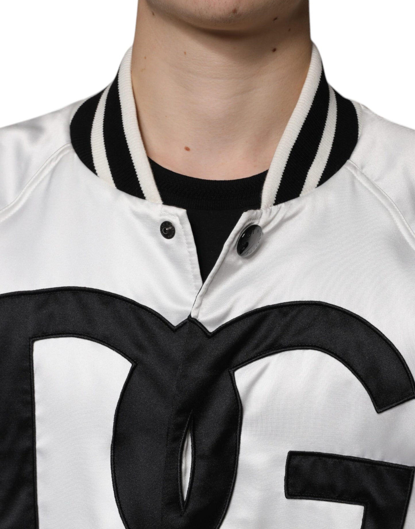 Dolce & Gabbana Chaqueta bomber con cremallera completa y logotipo de poliéster blanco